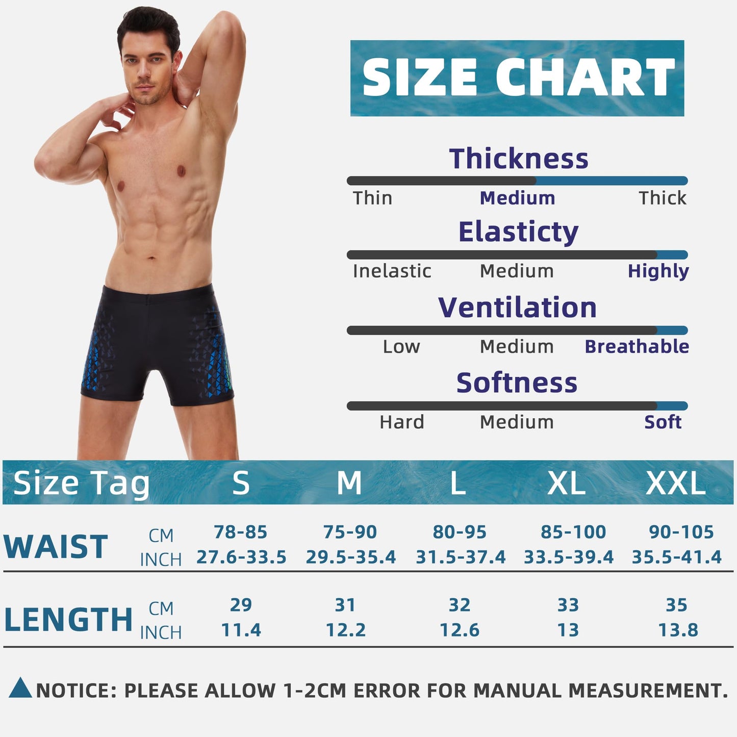 Men’s Short Swim Trunks – Quick-Dry, Hydrophobic Swim Shorts