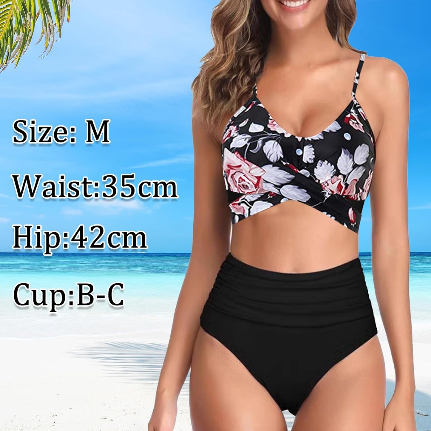 Women's High-Waist Push-Up Bikini Set – Two-Piece Swimwear with Adjustable Straps