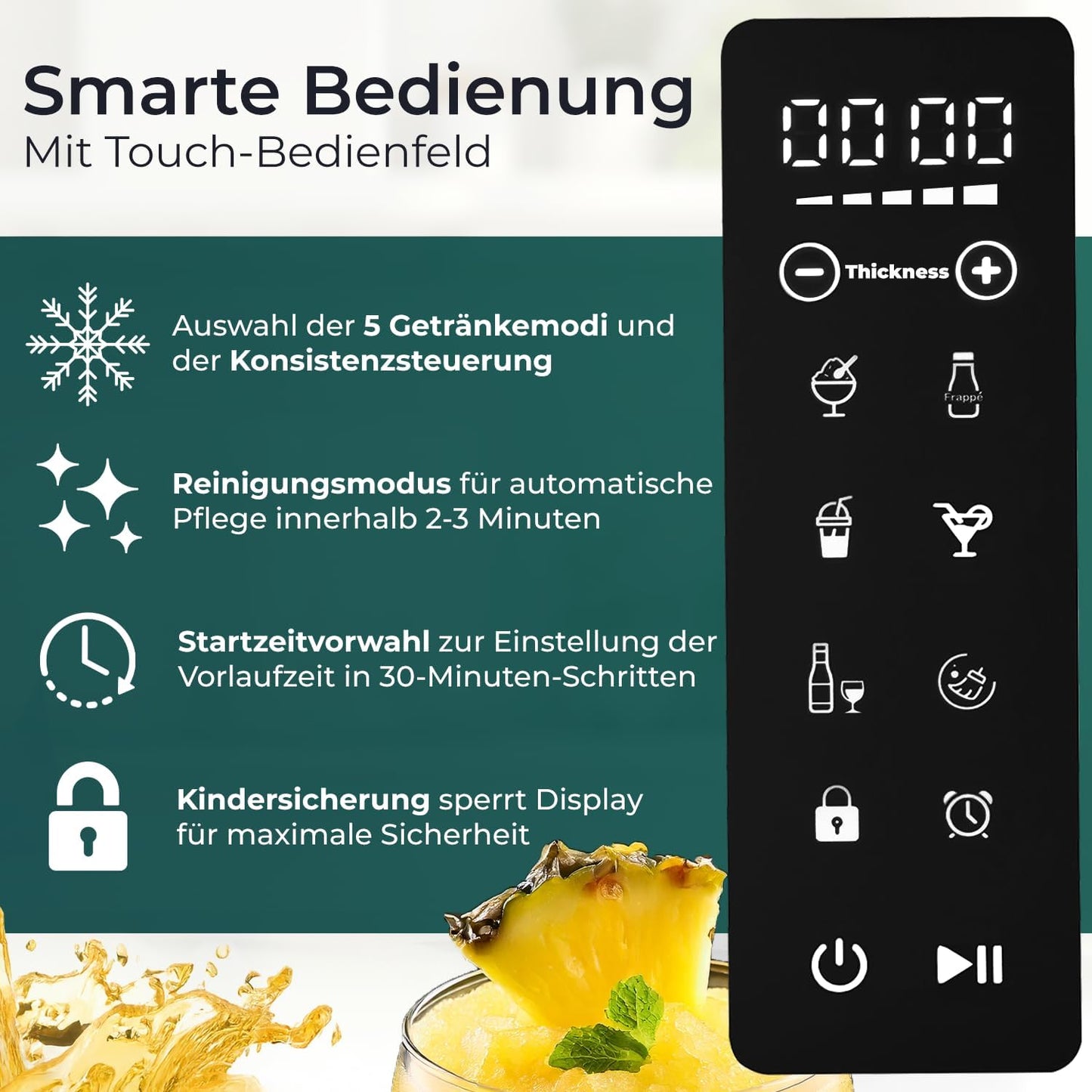 KLAMER Slush Maschine, mit 5 voreingestellten Programmen: Slushie, Cocktail, Milchshake, Frappé, Wein, Automatische Reinigung, 2L Fassungsvolumen, Turbo Freeze, kein Eis erforderlich