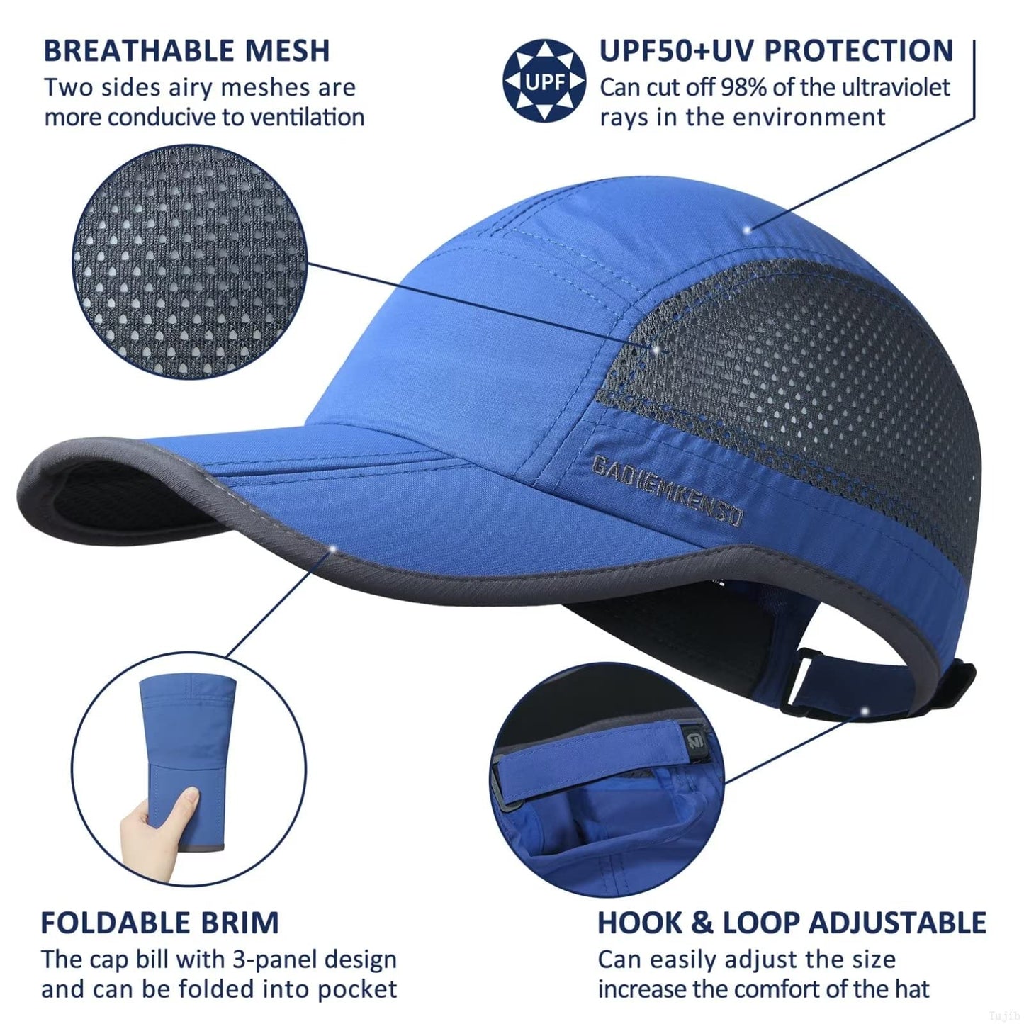 GADIEMKENSD Folding Outdoor Hat UPF 50+ Sun Protection Mesh Sport Hat