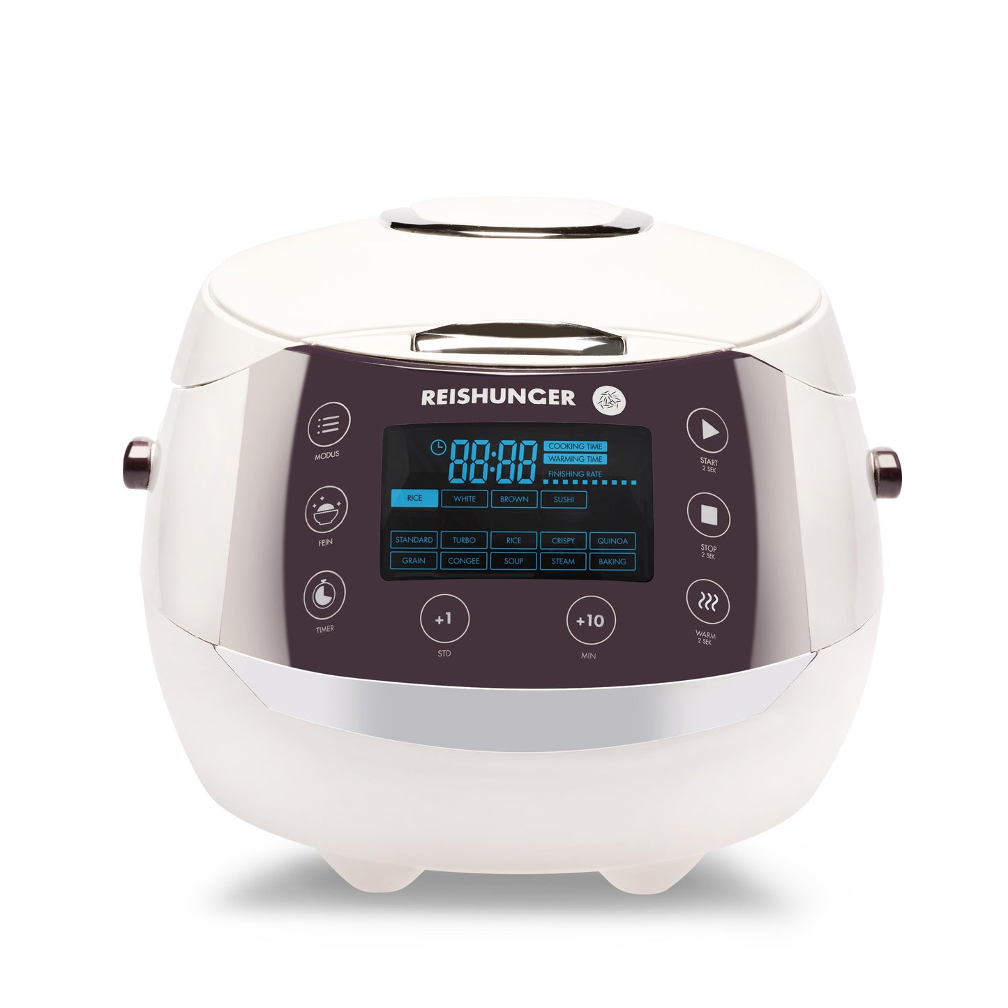 REISHUNGER Digitaler Reiskocher & Dampfgarer Grau | 1,5 L bis 8 Personen | Warmhaltefunktion, Timer & Premium Innentopf | Multikocher, 12 Programme, 7-Phasen-Technologie