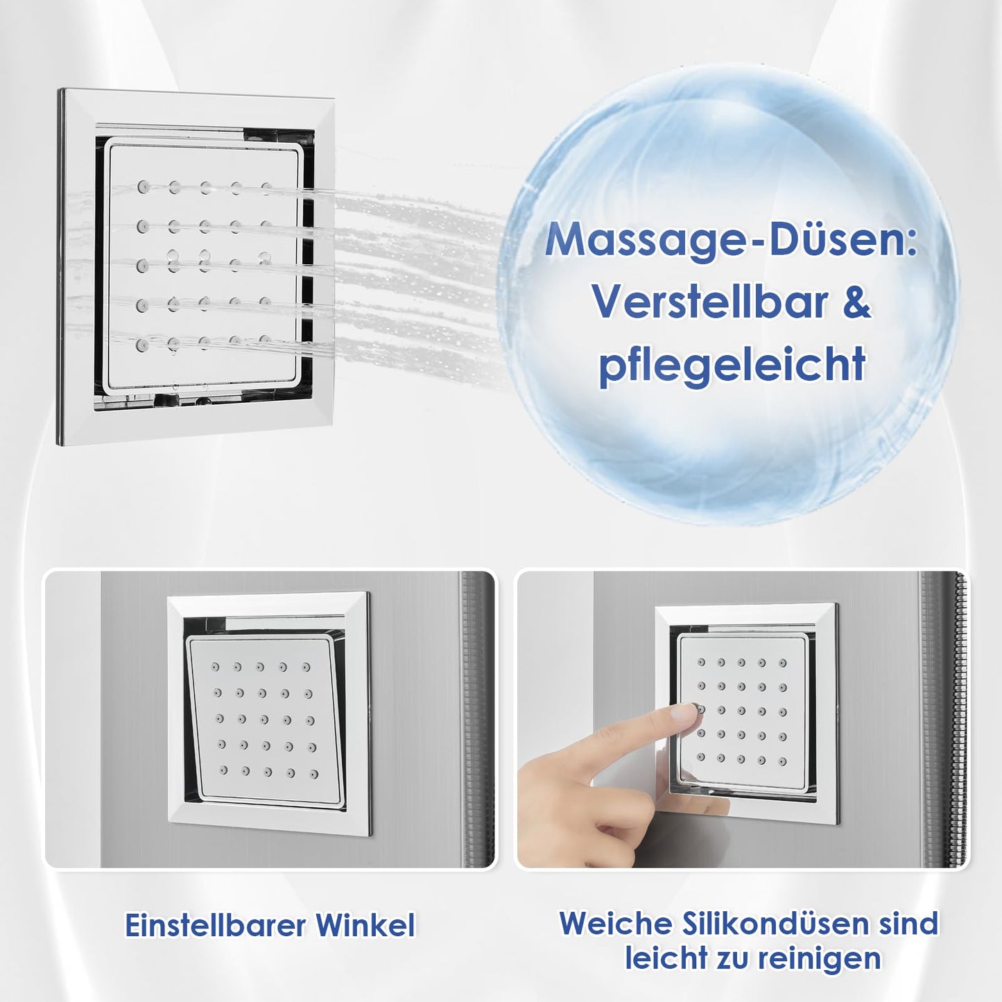 LED Duschpaneel mit Thermostat, OUGOO 6 Funktionen Duschpaneel mit Armatur, Regendusche, Wasserfalldusche, 2-Typ-Massagedüsen, Handbrause und Badewanneneinlauf, 304 Edelstahl, Schwarz