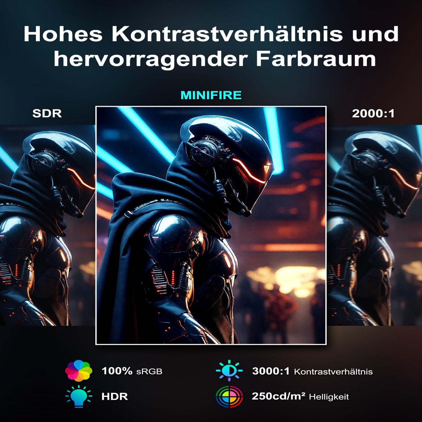 Minifire 24 Zoll USB-C Monitor mit Lautsprecher, 100Hz, IPS, FHD 1080P Adaptive Sync PC Bildschirm, HDMI USB-C Anschlüsse (MF24X3 HDMI-Kabel im Lieferumfang enthalten)