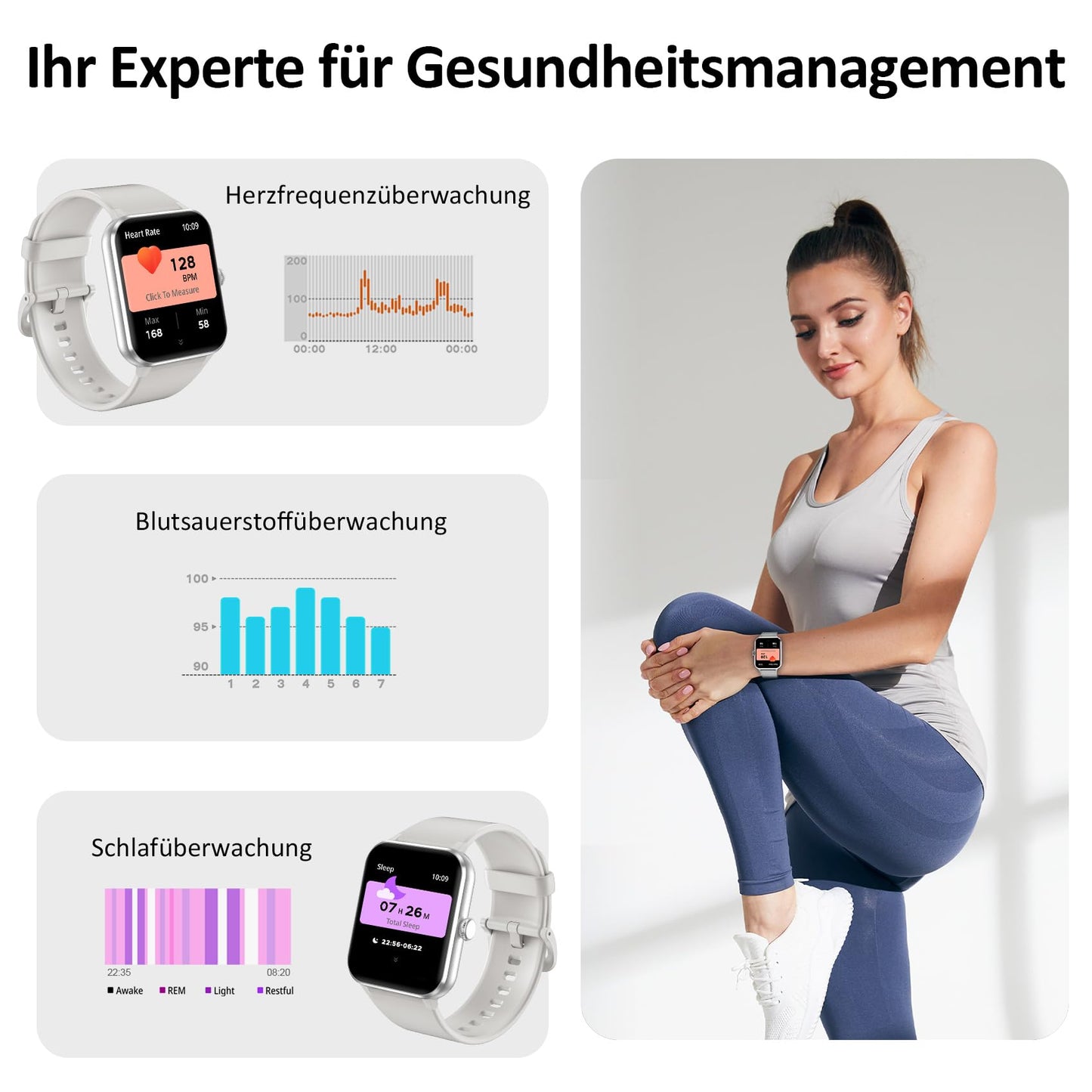 Blackview Smartwatch Herren Damen mit Telefonfunktion(Anrufe tätigen/empfangen)/Message Reminder, Sportuhr mit 100+Sportmodi, Fitnessuhr,Puls-Schlaf-Monitor, Schrittzähler, Smart Watch für Android iOS