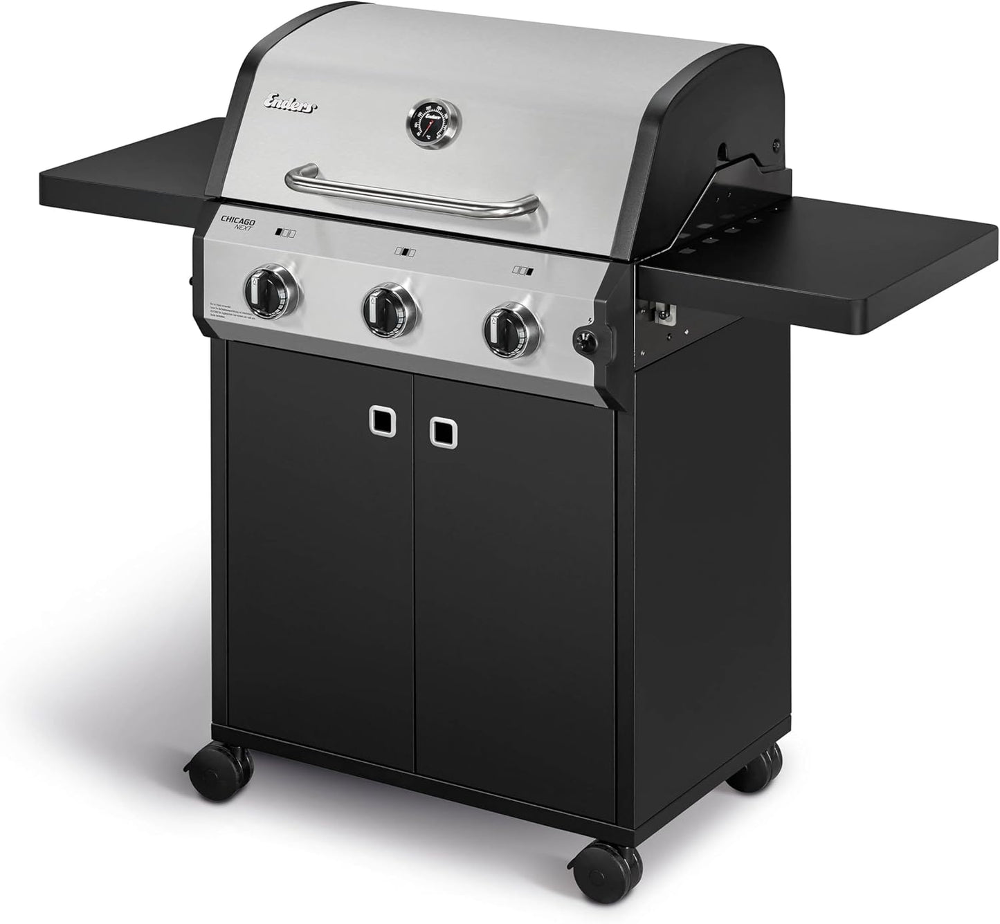 Enders® Gasgrill Chicago Next 3, 3-Edelstahlbrenner, doppelwandige Garhaube, Gussrost, 2 abklappbare Seitenablagen, integriertes Thermometer, 9,6 kW #89396