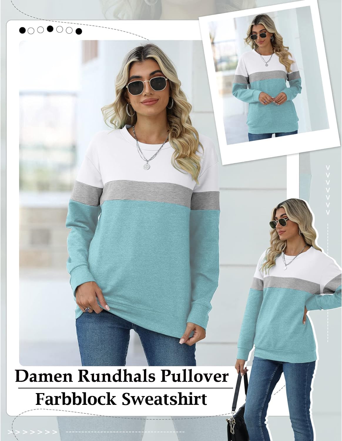 BUHIM Women’s Colorblock Sweatshirt – Casual Crewneck Long Sleeve Pullover