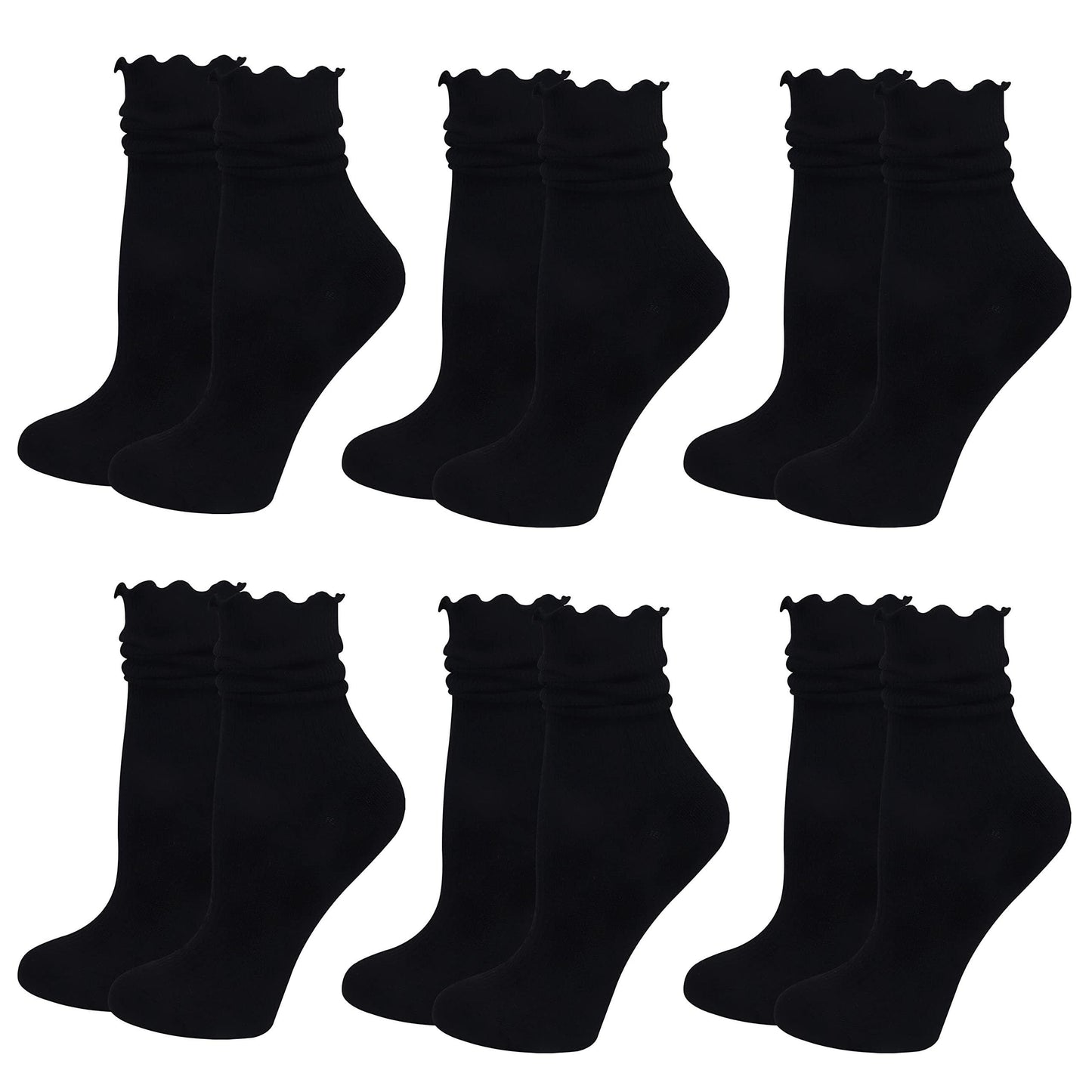 Women's Ruffle Socks – 6 Pairs Casual Cute Cotton Knit Socks
