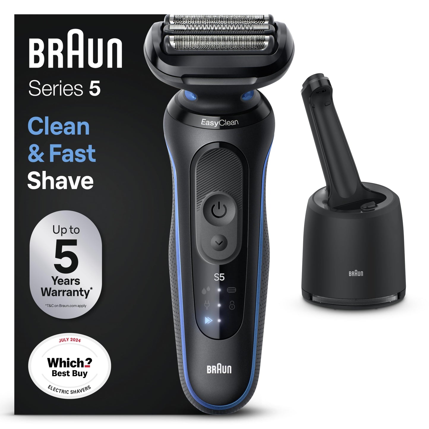 Braun Series 5 Elektrorasierer mit EasyClick Barttrimmer Aufsatz, Rasierer Herren Elektrisch Ladestation, EasyClean, Wet & Dry, rasierapparat, trockenrasierer, Made in Germany, 51-M4500cs, mintgrün