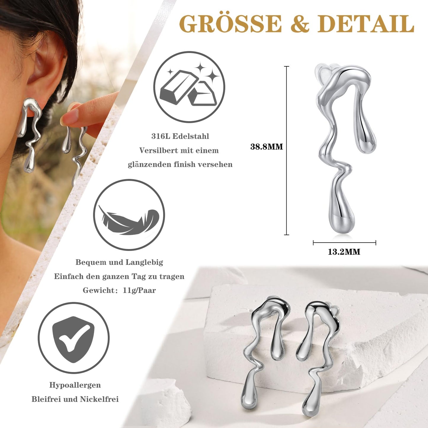 18K Gold Drop Earrings for Women