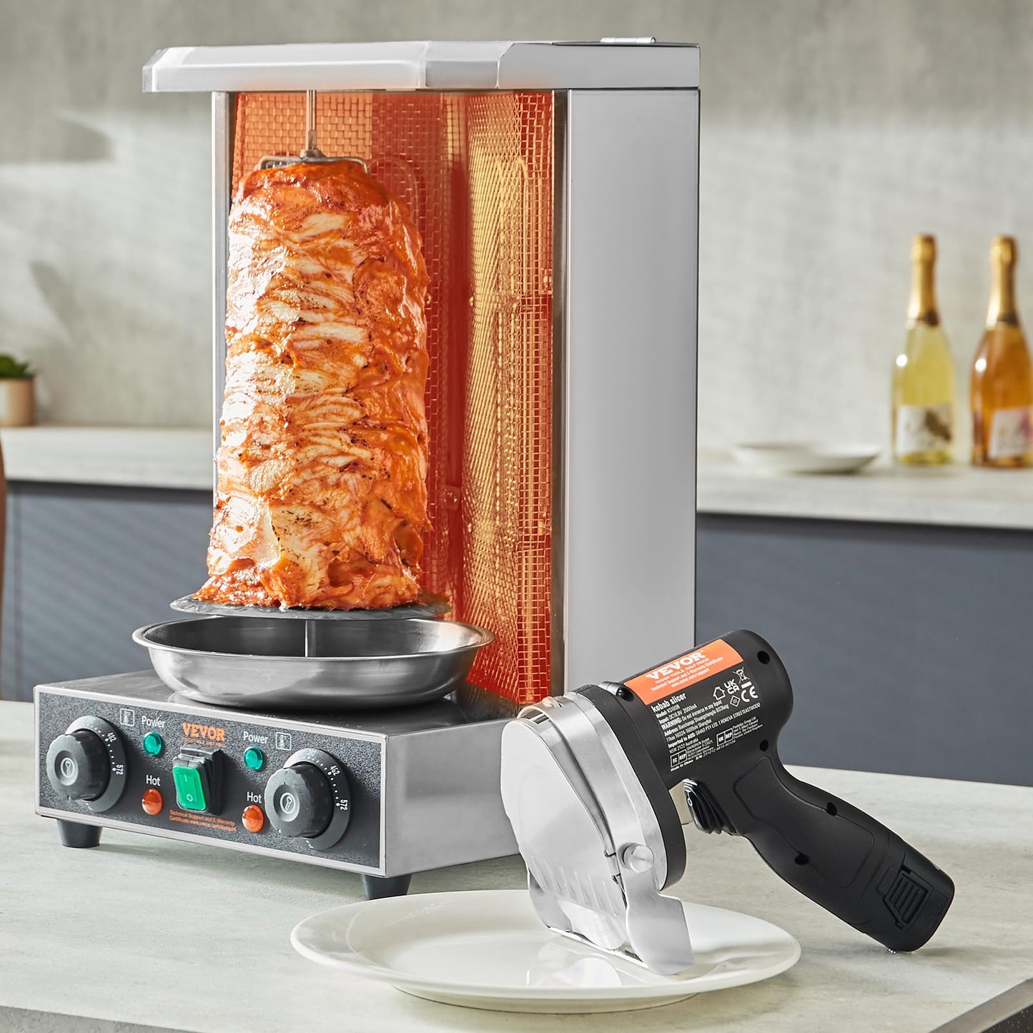 VEVOR Elektrisches Schawarma-Messer,Türkisches Kebab-Messer, Kommerzieller Gyro-Schneider aus Edelstahl, Döner-Kebab-Fleischschneider