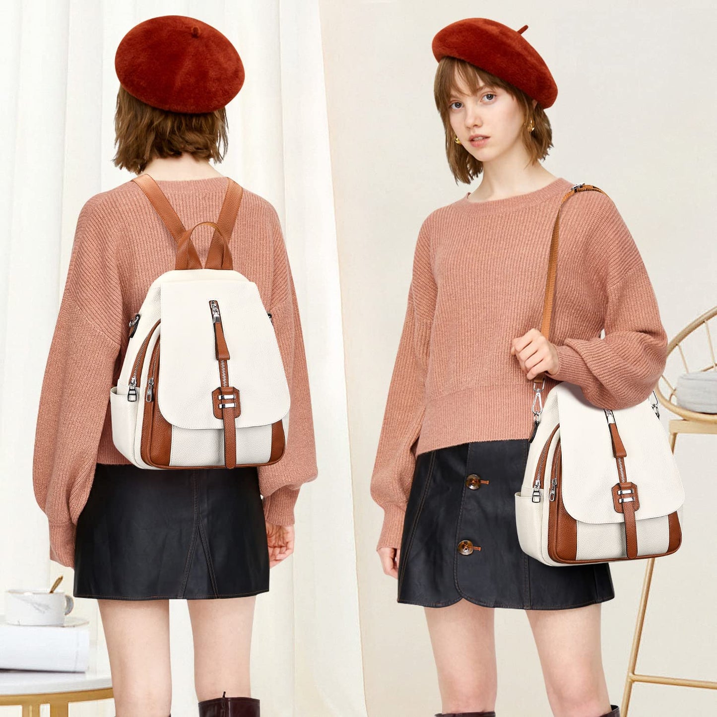 ALTOSY Genuine Leather Backpack Purse for Women