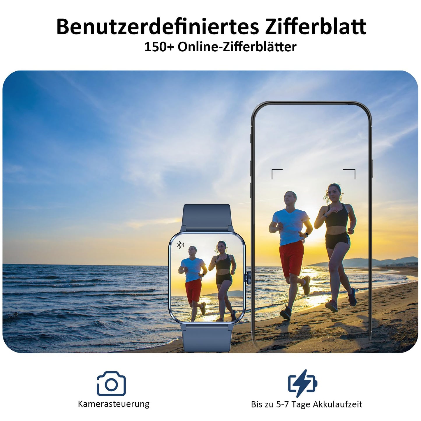Blackview Smartwatch Herren Damen mit Telefonfunktion(Anrufe tätigen/empfangen)/Message Reminder, Sportuhr mit 100+Sportmodi, Fitnessuhr,Puls-Schlaf-Monitor, Schrittzähler, Smart Watch für Android iOS