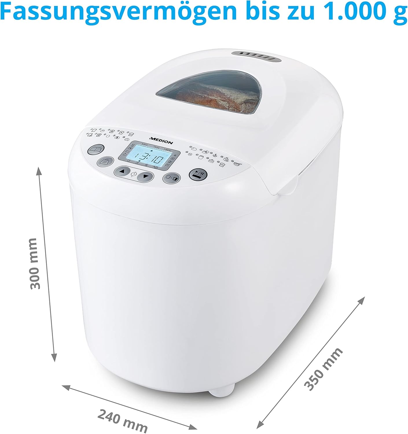 MEDION Brotbackautomat (Brotbackmaschine, 550 Watt, bis zu 1000g, 19 Backprogramme, 3 Bräunungsgrade, Warmhaltefunktion, Zeitvorwahl