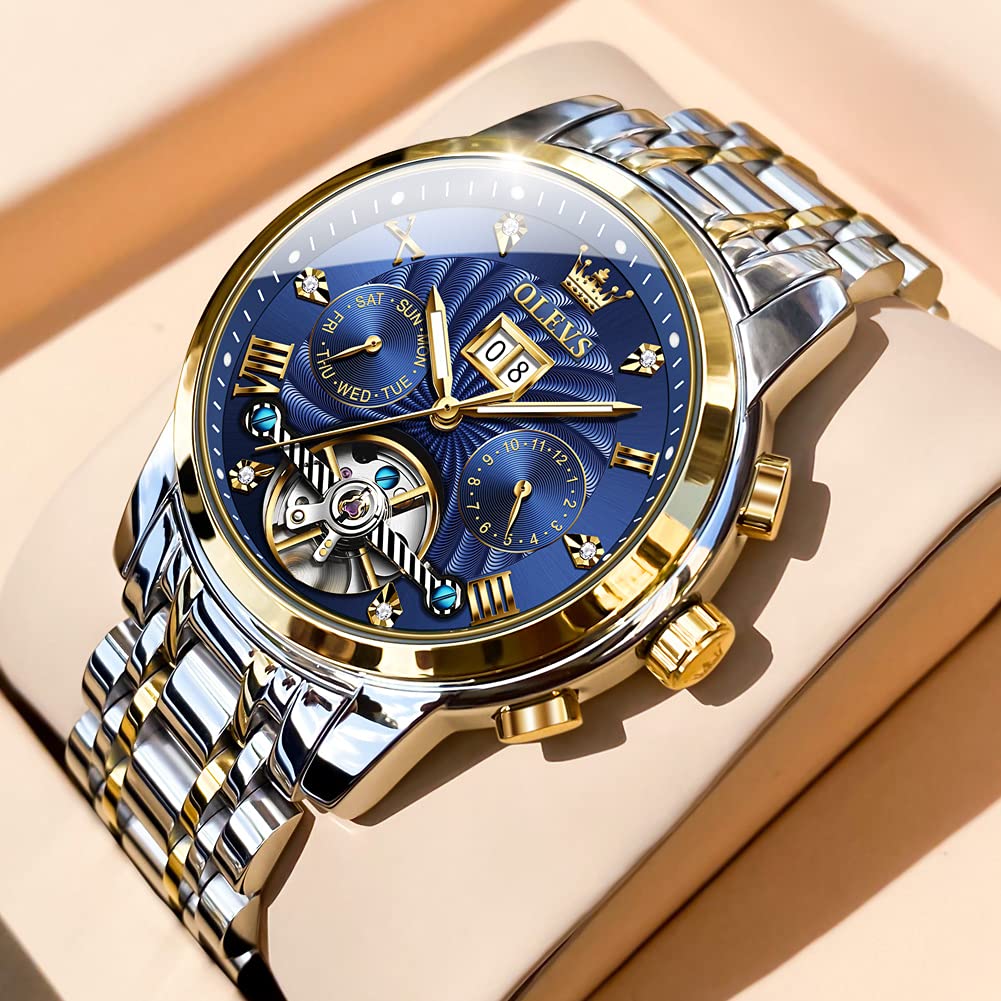 OLEVS Herrenuhren Braune Schwarz Lederarmband Quarz Uhr Männer mit Wochentag Datum Wasserdicht Leuchtende Klassische Elegantes Armbanduhr Geschenk