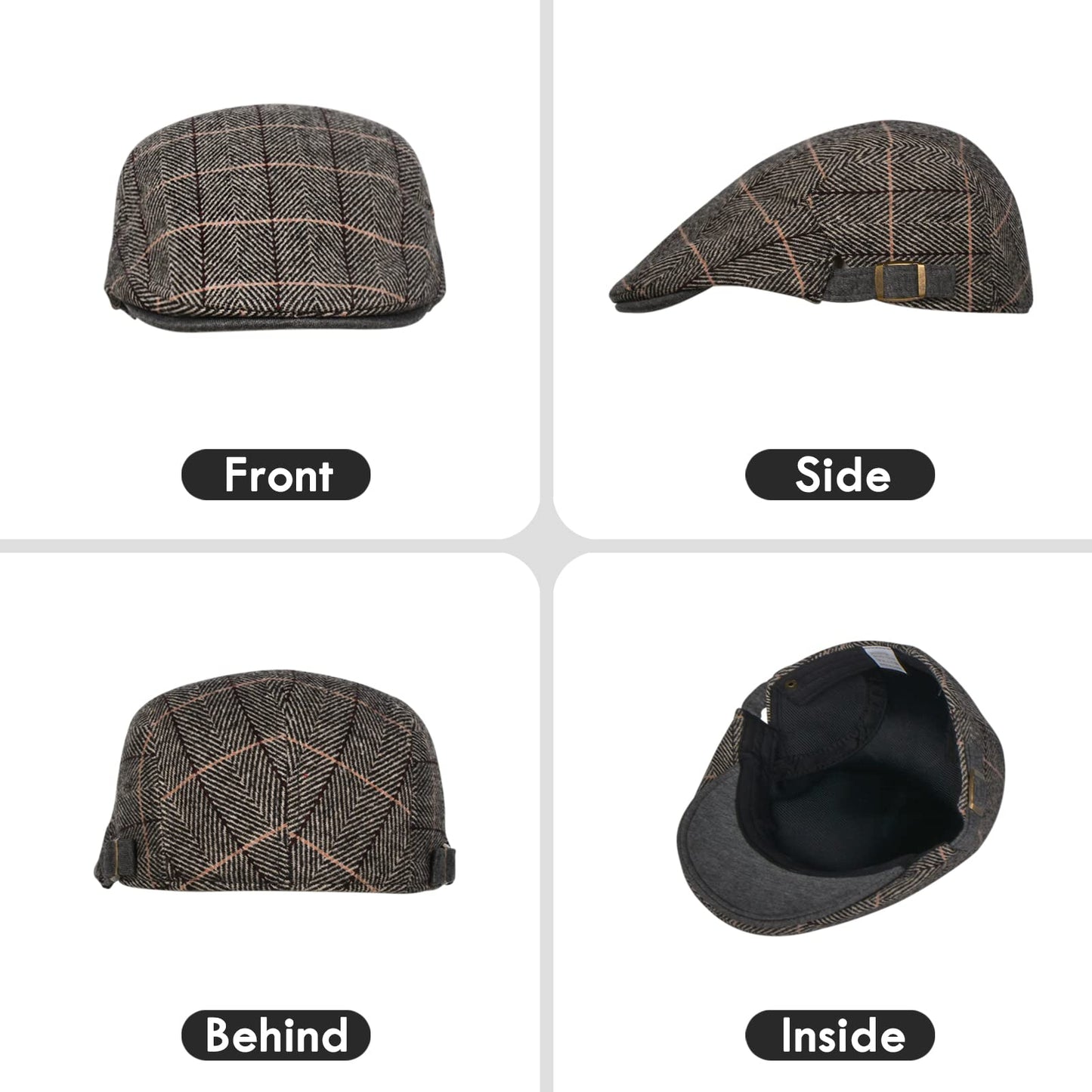 besbomig Schiebermütze Barret Flat Cap Schirmmütze für Herren Damen, Gatsby Newsboy Cap Baskenmützen Golfermütze, Frühling Herbst Winter, 55-59cm