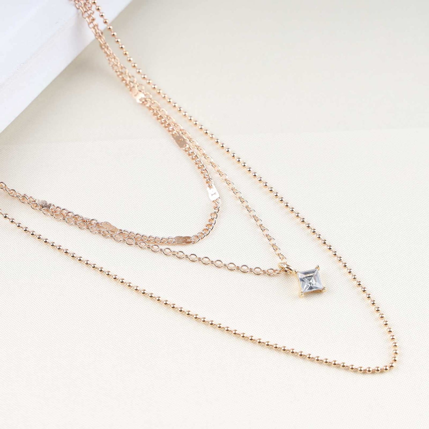 Dervivea Boho Layered CZ Crystal Necklace