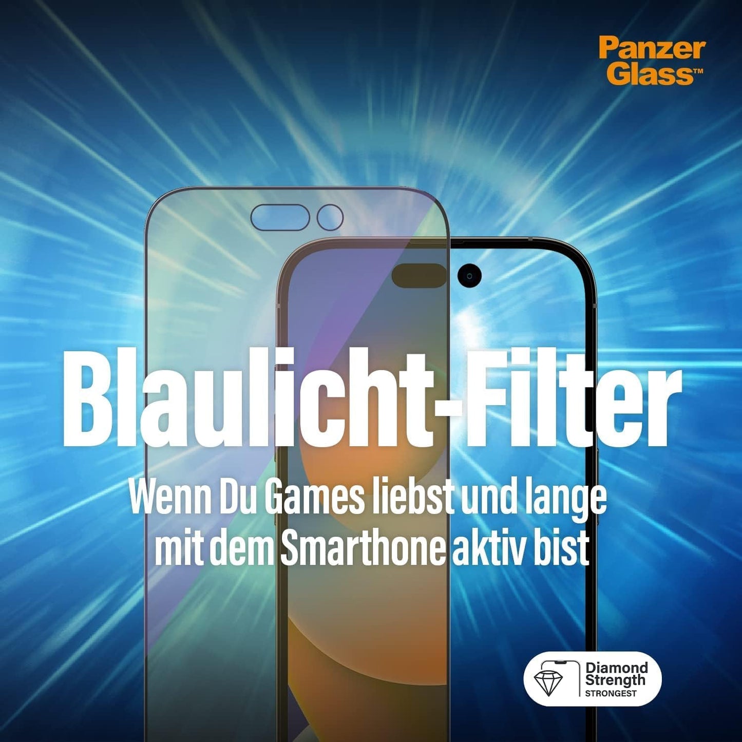 PanzerGlass™ Anti-Blue light Displayschutz für iPhone 14 Pro Max - kratzfester und augenschonender Screen Protector mit Blaulichtfilter für Retinaschutz - Positionierhilfe für einfache Anbringung
