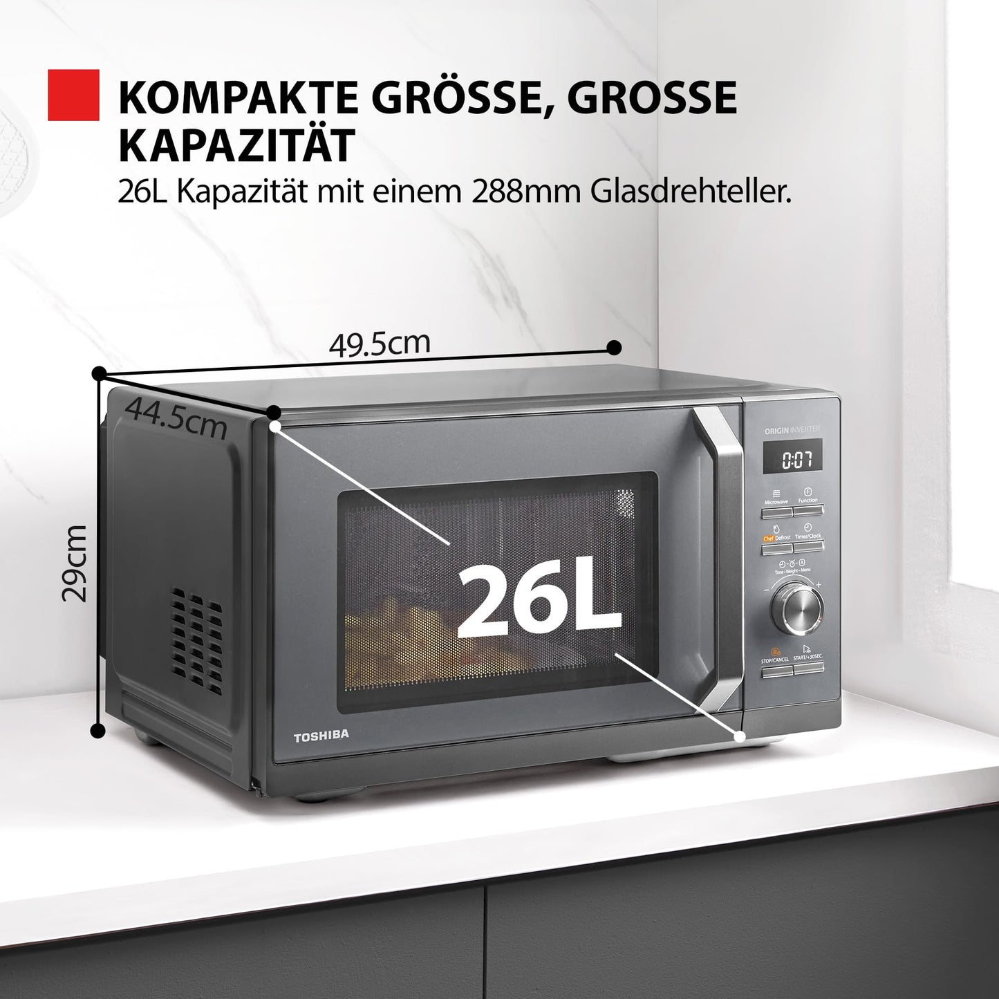 Toshiba MW2-MG20PF(BK)/GE Mikrowellenherd 800 W mit knuspriger Grill- & Kombigarfunktion, 5 Leistungsstufen, 1000 W Grillleistung, Schwarz