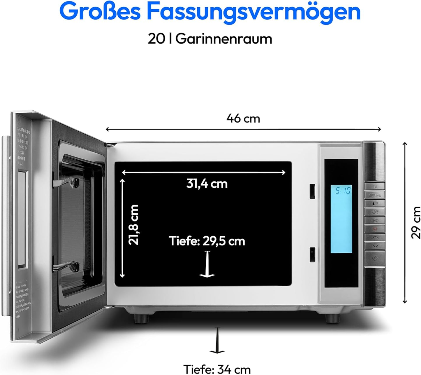 MEDION MD 14482 Mikrowelle mit Grill / 20L Garraum / 8 Automatikprogramme/Auftaufunktion / 800 Watt Mikrowellen- und 1000 Watt Grillleistung/Zeitschaltuhr/Grillrost/silber/schwarz