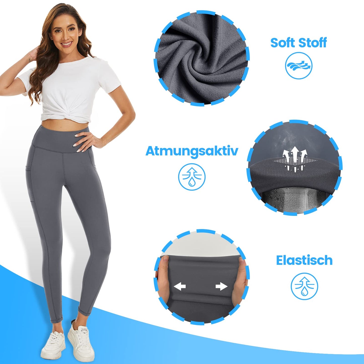 2-Pack Women’s High Waist Sport Leggings – With Pockets, Squat-Proof