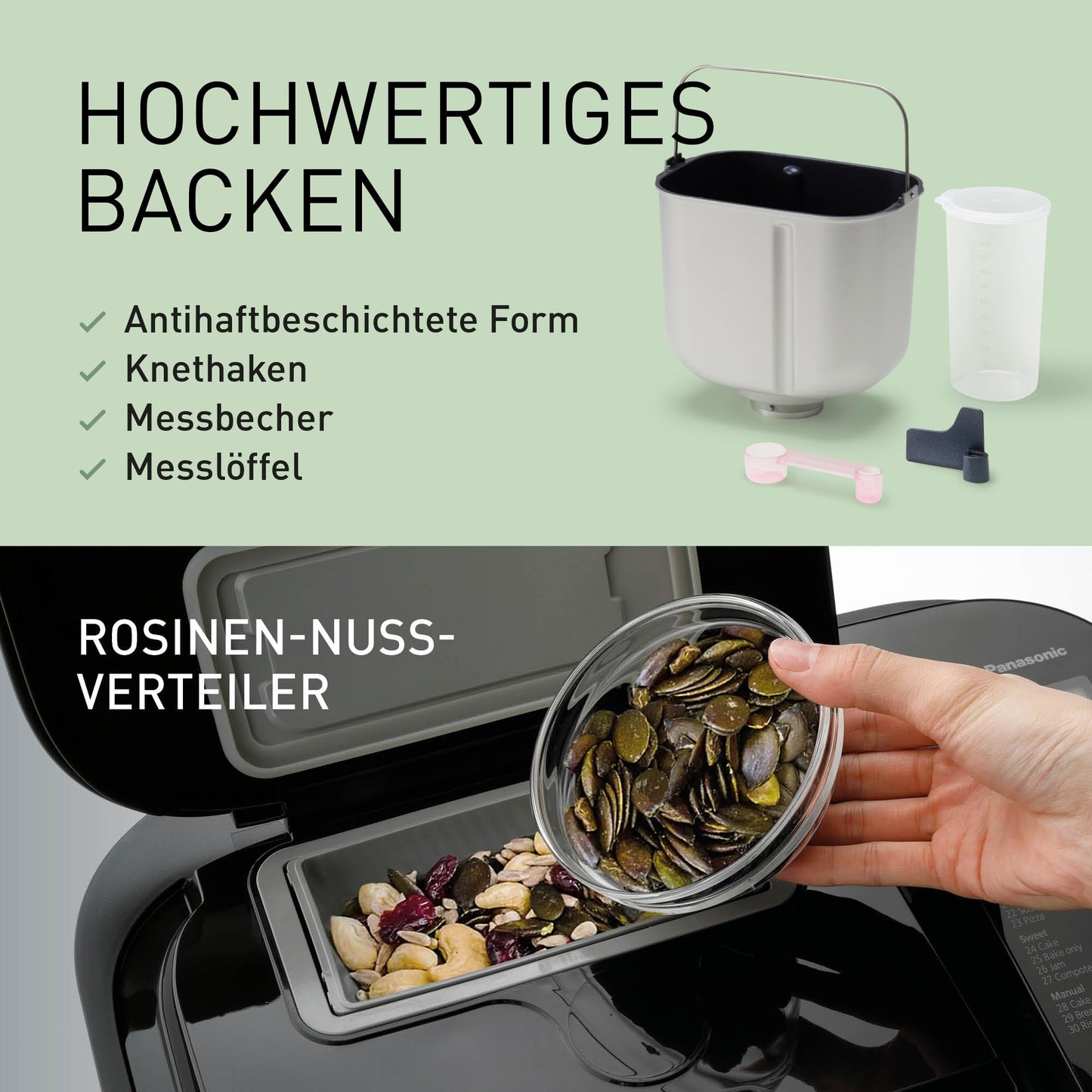 Panasonic Premium Grau Vollautomatischer Brotbackautomat, horizontales Design und Hefespender, 32 automatische Programme, zwei Temperatursensoren, 13-Stunden-Zeitvorwahl, Grau