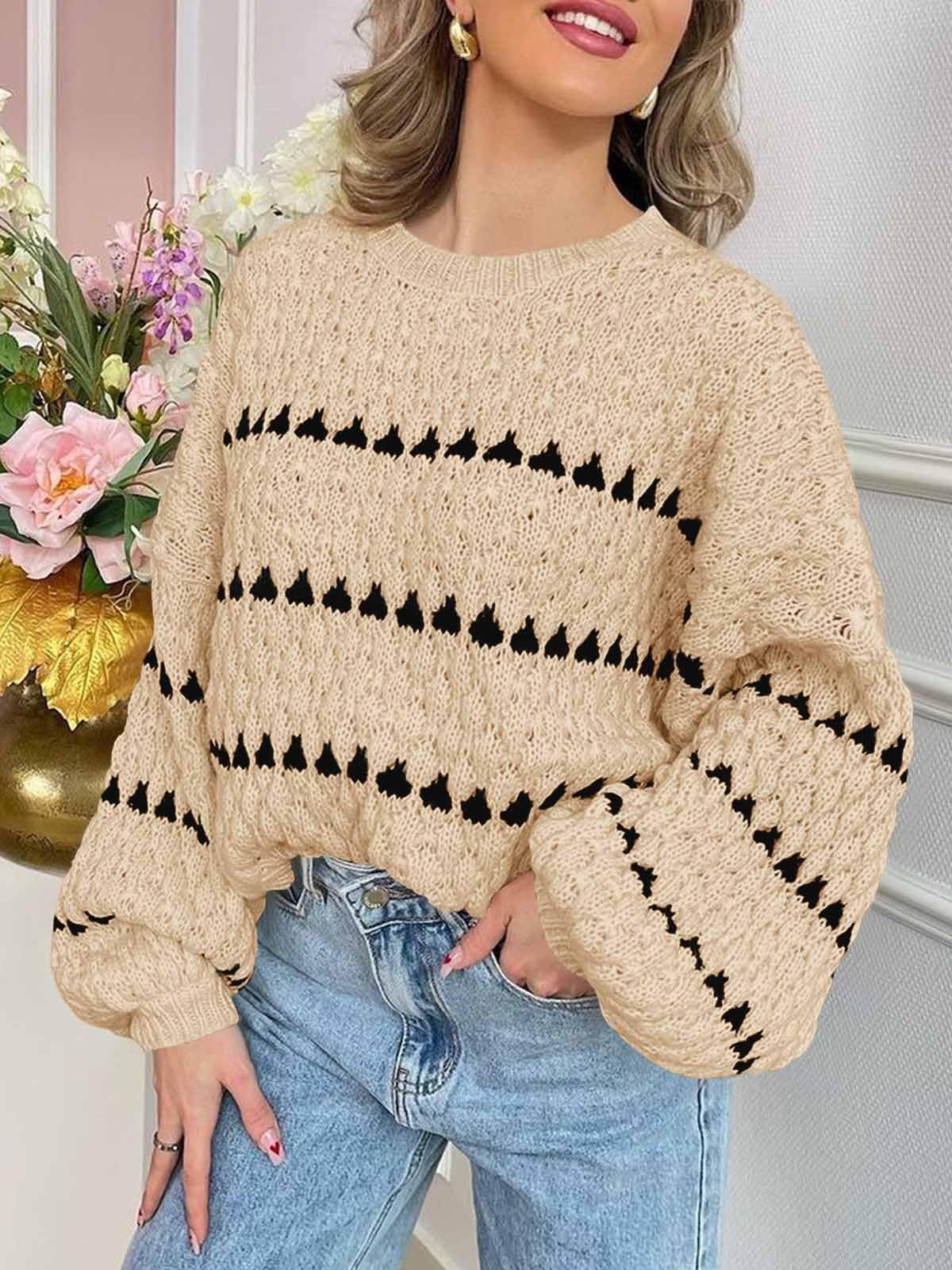 Saodimallsu Women’s Oversized Striped Knit Sweater