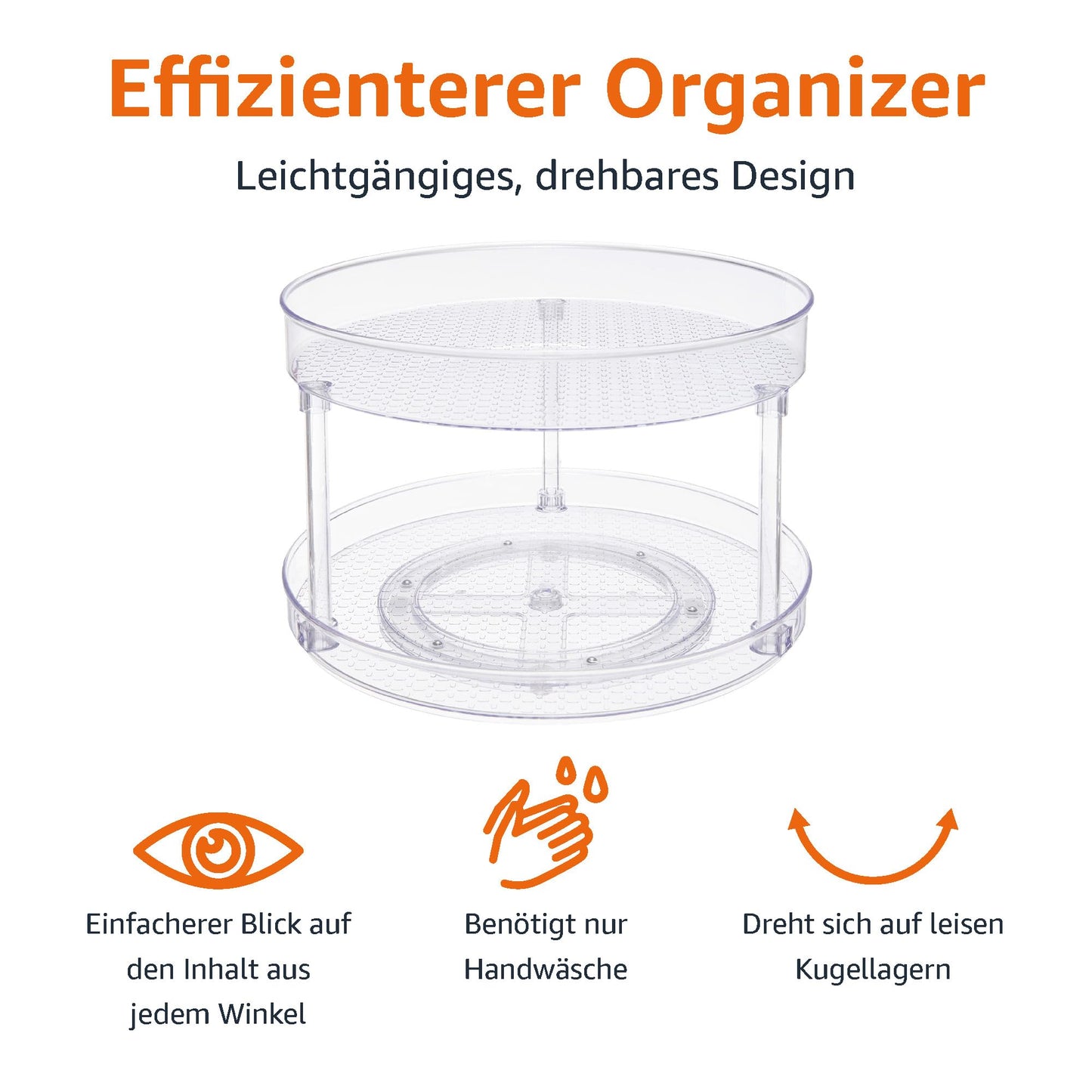 Drehregal Lazy Susan, 2 Ebenen, transparent, Organizer, 22,9 cm