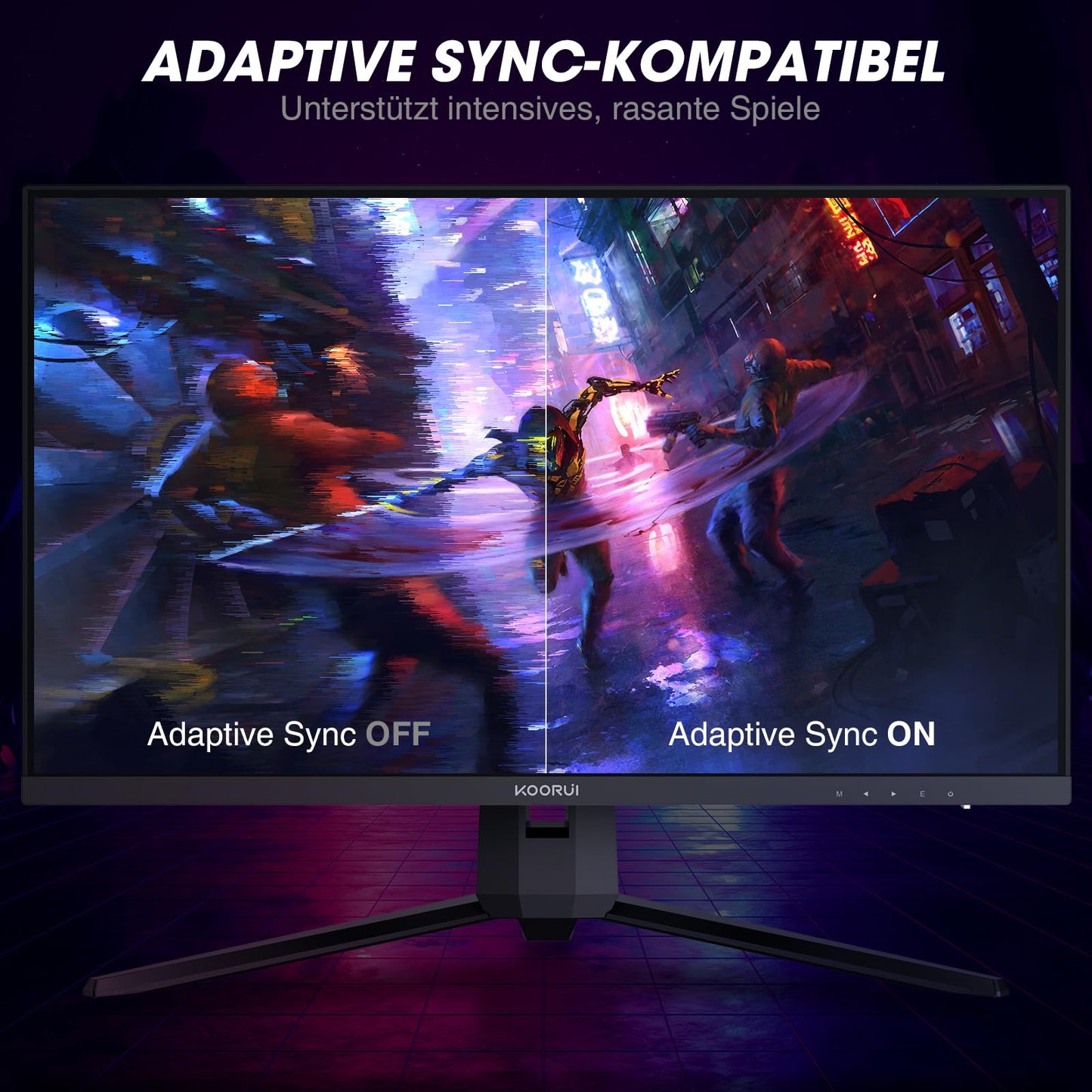 KOORUI Gaming Monitor 24 Zoll - FHD PC Bildschirm VA 165Hz 1ms Monitor 144hz, AdaptiveSync Technology, DCI-P3 85%, 2 x HDMI, DP Neigbar, Schwarz