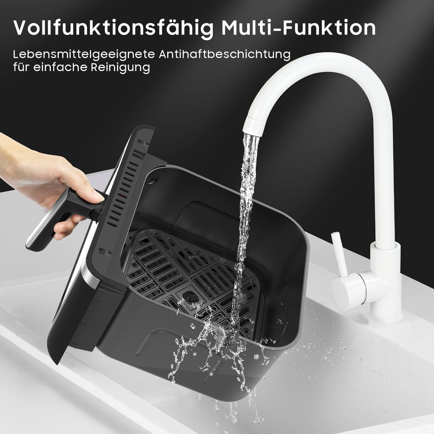 iceagle Heißluftfritteuse 6,5 L Airfryer XL - Fritteuse Ohne Fett mit Metallinnenraum | 1700W Heissluftfriteuse mit 8 Kochprogramme, Digitalem Display, mit deutschem Rezeptbuch
