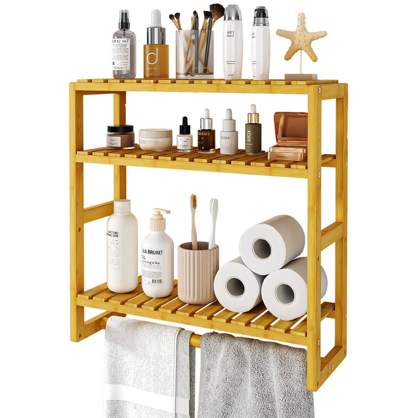 Bamworld Badezimmer Regal Badmöbel Bambus 3 Etagen Organizer Badezimmermöbel Für die Wand Platzsparend Modern (Schwarz)(42x15x42cm)