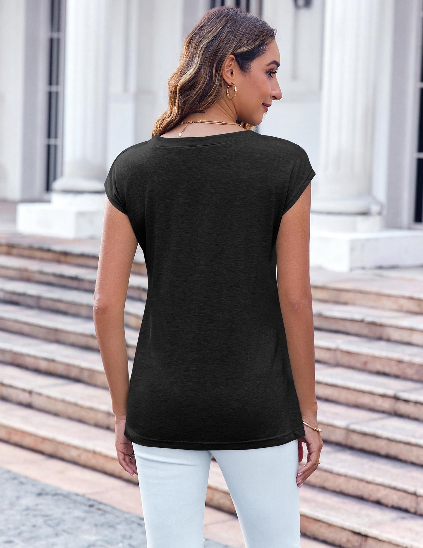 Zeagoo Women's Basic V-Neck T-Shirt with Wing Sleeves