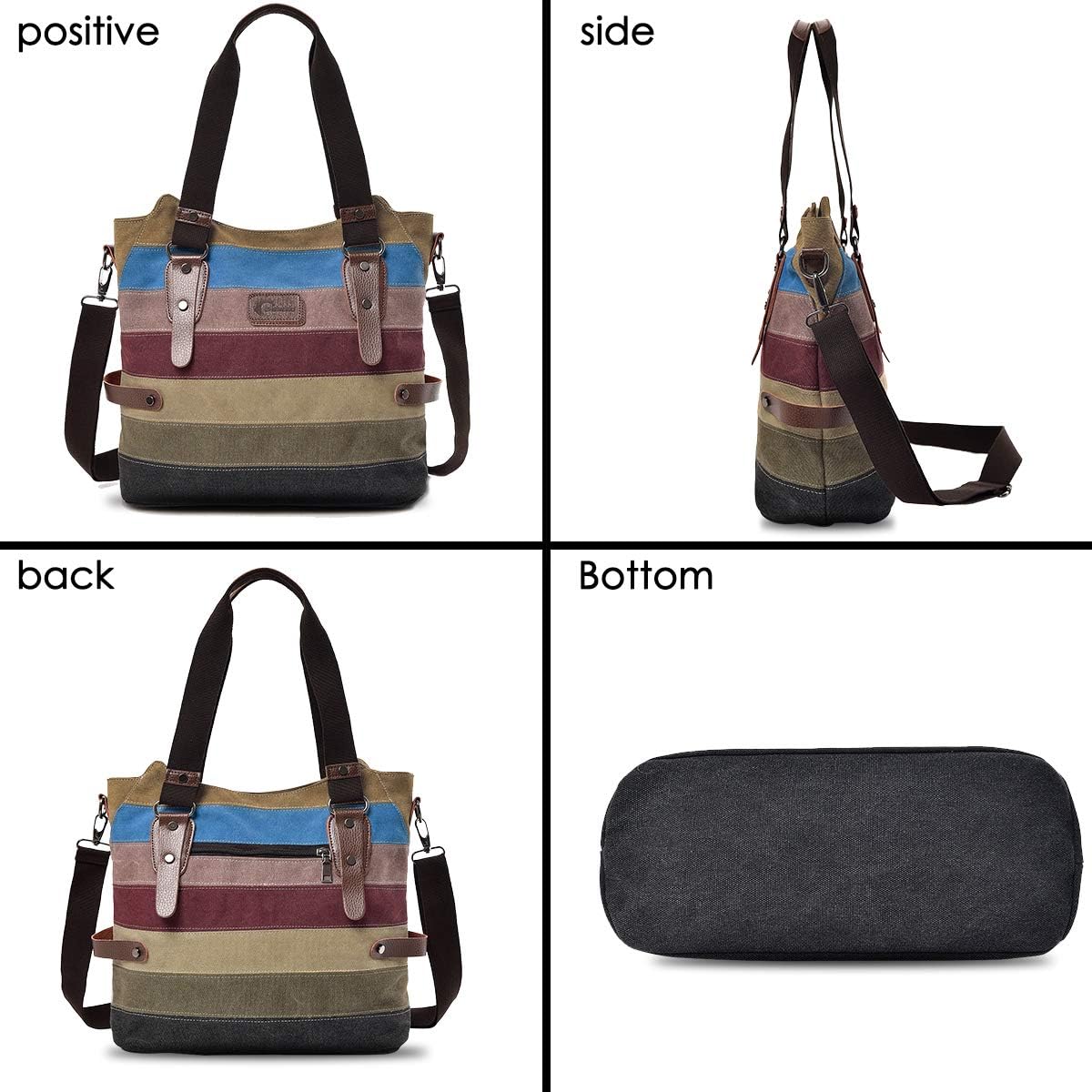 Canvas Tote Bag for Women – Multi-Color Striped Crossbody Handbag