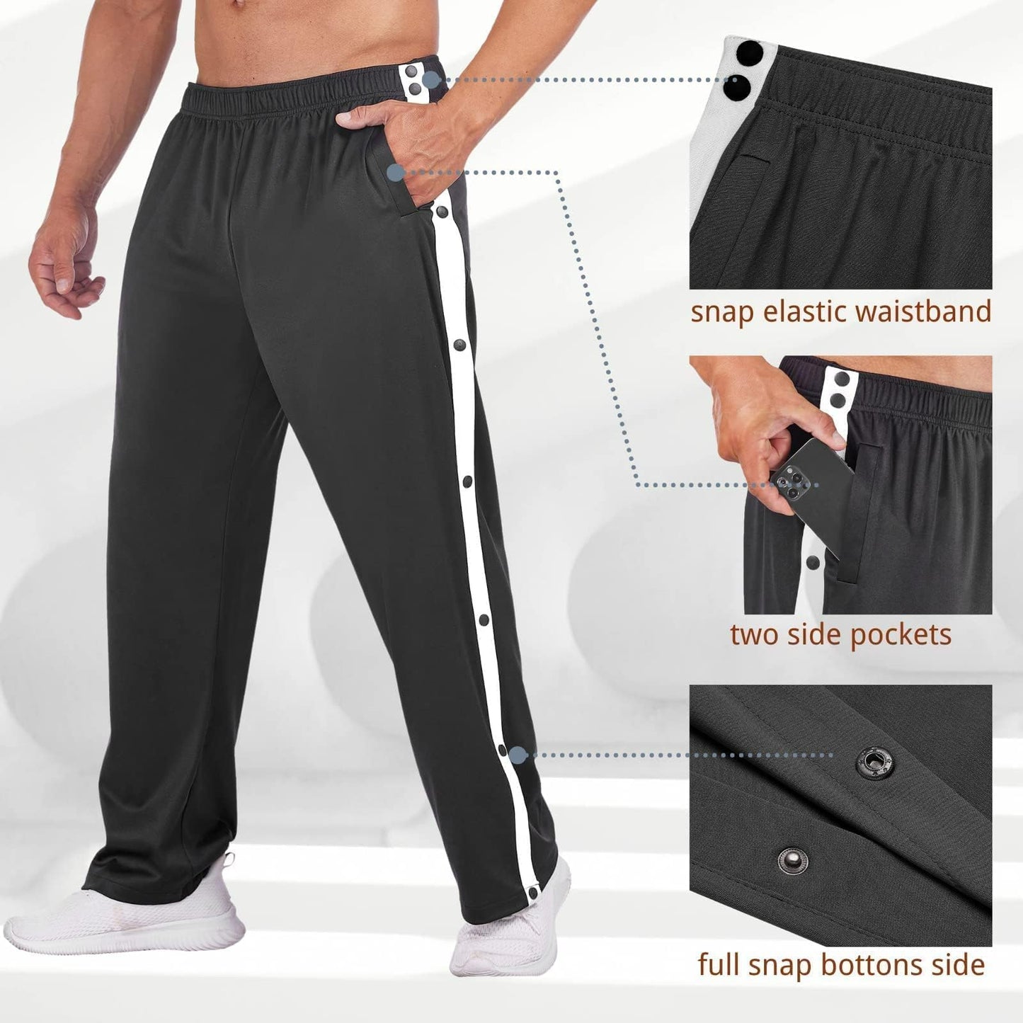 PINSPARK Men’s Rehab Joggers – Tear-Away Athletic Pants