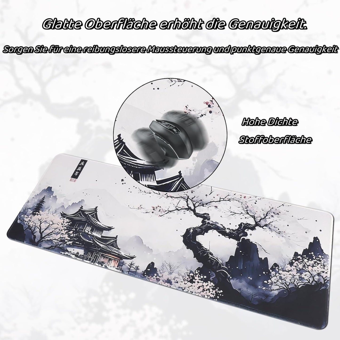 shangtushunli Japanische Weiße Mauspad, Große Kirschblüte Schreibtisch Matte, Anime Gaming Tastatur Matte, Rutschfeste Gummibasis, Großer Erweiterter Schreibtisch Schutz Für Home Office1