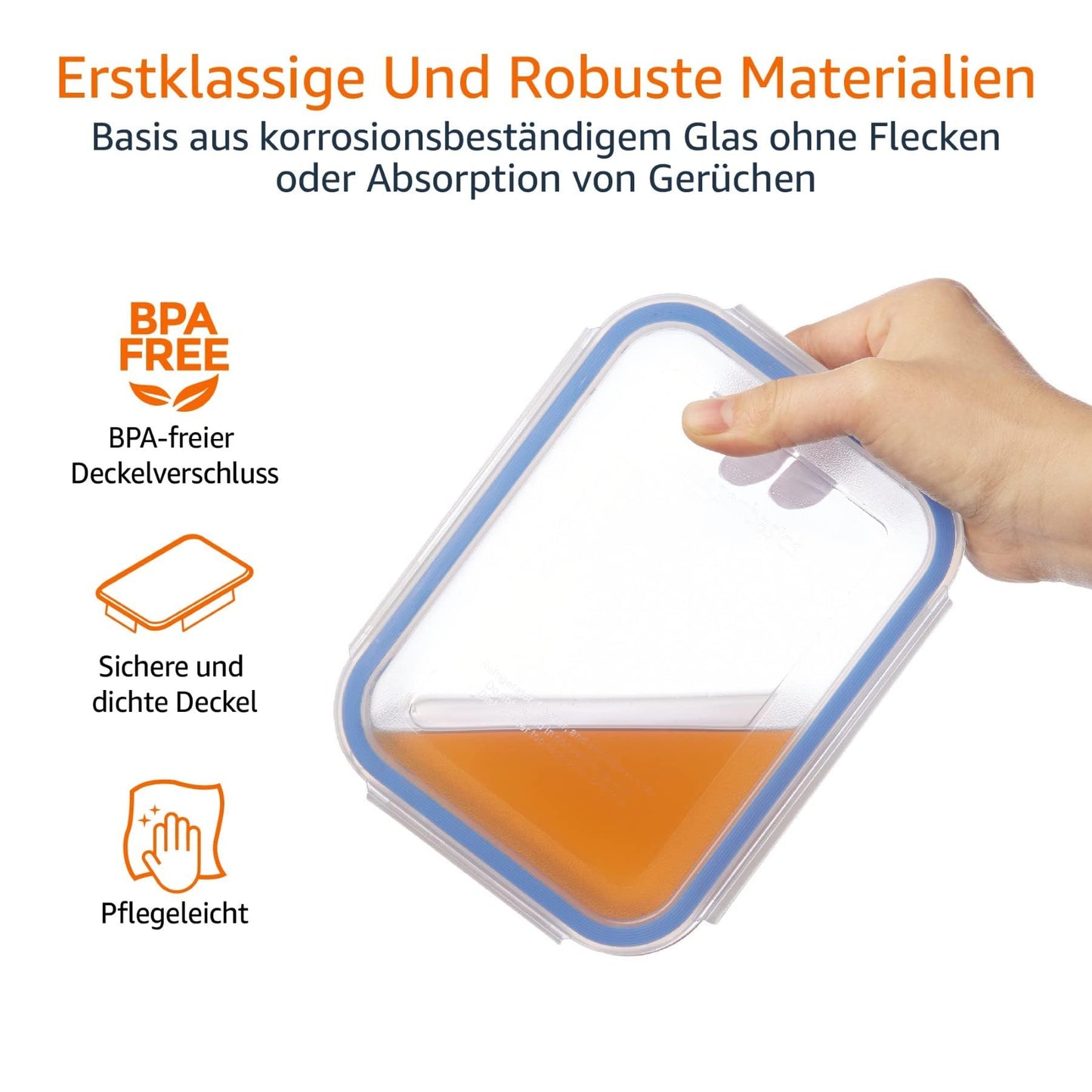 Frischhaltedosen aus Glas für Lebensmittel, 14er-Pack (7 Behälter + 7 Deckel), BPA-freie (7er Pack) , Transparent, Blau