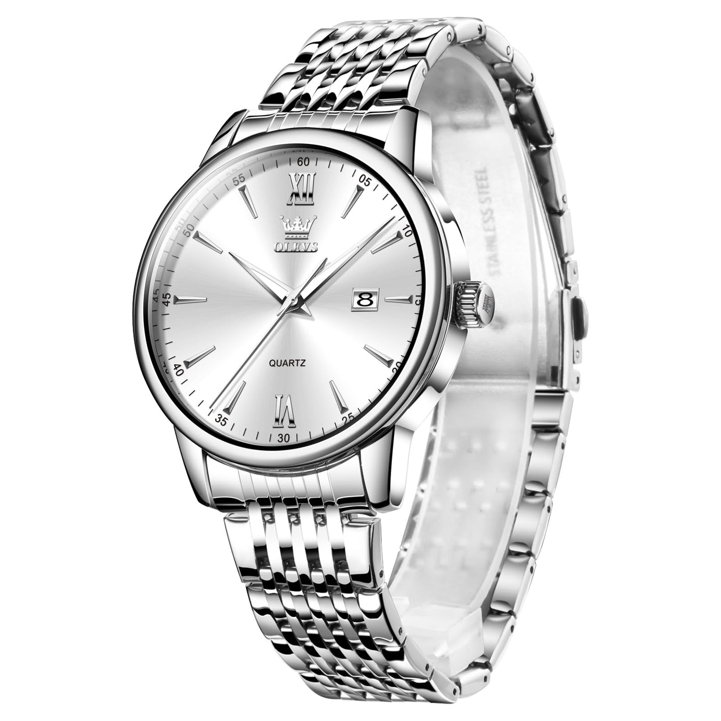 OLEVS Uhren Herren, Analoge Quarz Leucht Armbanduhr, wasserdichte Datum Edelstahl Herrenuhr, Klassische Mode Business Freizeituhren, Elegantes Geschenk für Männer
