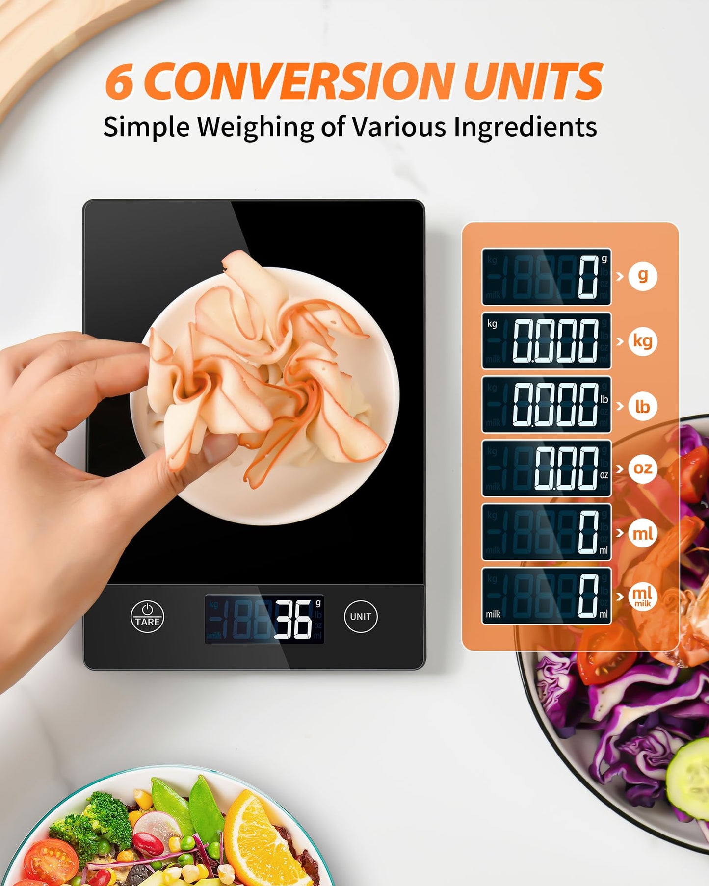 Küchenwaage Digital,Küchenwaage Geneigtes Display,Waage Küchenwaage 10KG,Hochpräzise 1g Digitale Küchenwaage mit Tara-Funktion,Schwarz Glas Lebensmittelwaage Wasserdicht,Touchscreen inkl. Batterien