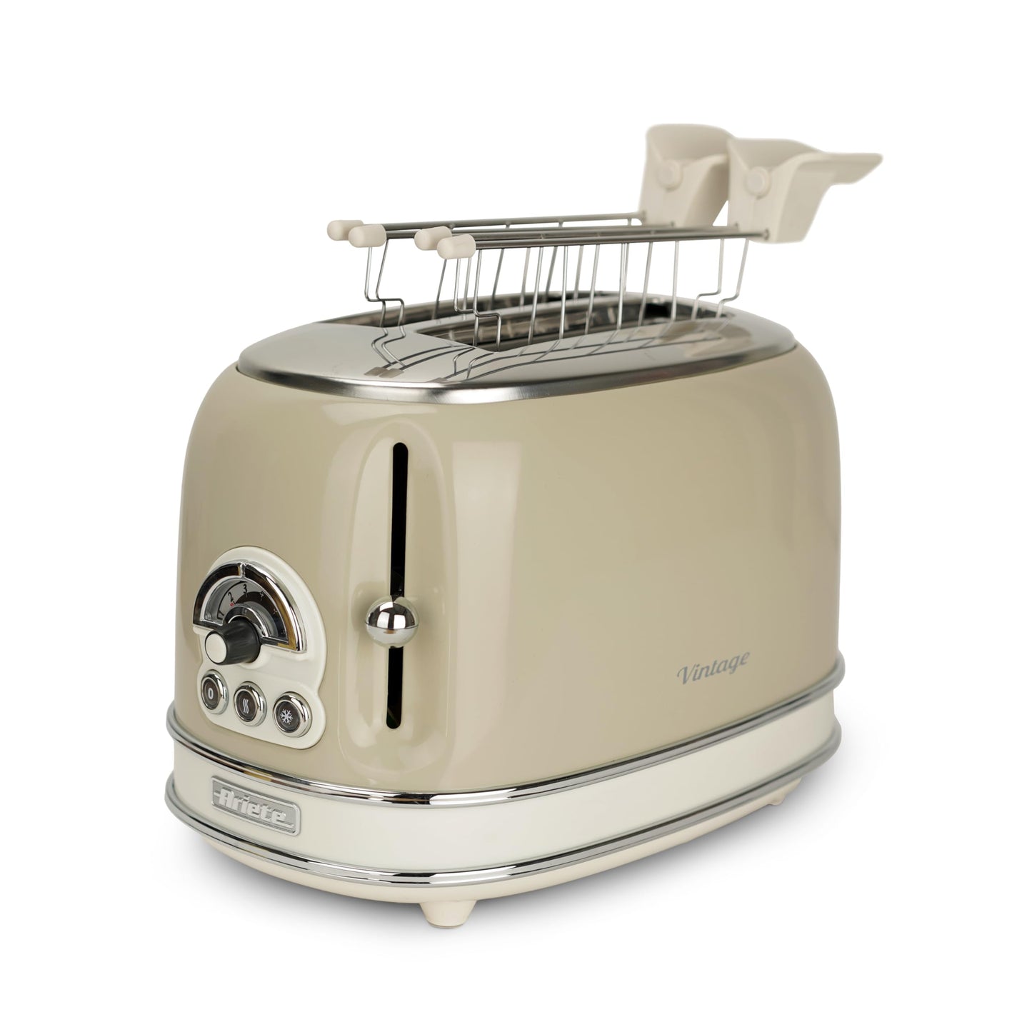 Ariete Vintage 155, 2-Scheiben-Toaster, Retro Toaster mit 6 Toaststufen, Automatischer Auswurf, Auftaufunktion, Herausnehmbares Krümelfach, Gehäuse aus Edelstahl, mit Sandwichzangen, 810W, Vert