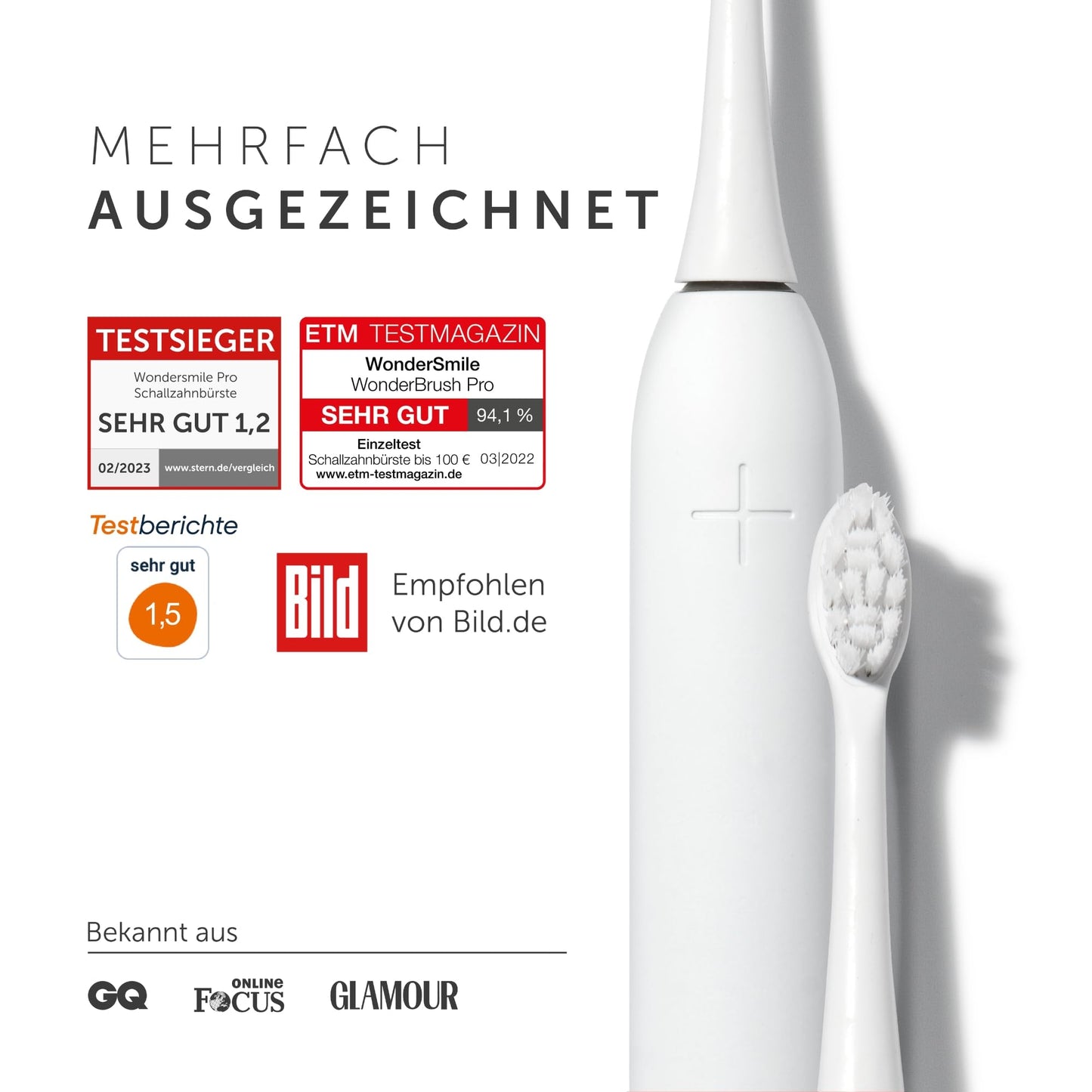 Wondersmile Schallzahnbürste PRO - Testsieger 2023-100 Tage risikofrei testen - Elektrische Zahnbürste mit 4 Putzprogrammen - Ultraschallzahnbürste mit smarten Bürstenkopf (1er Set, Ultimate Black)