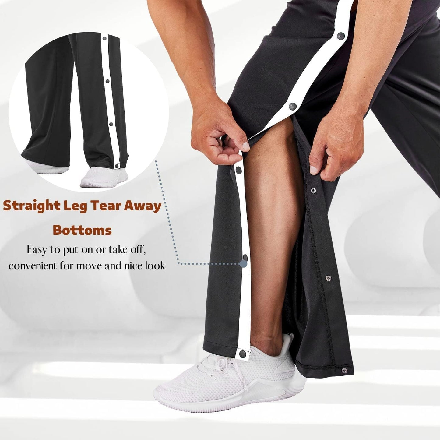 PINSPARK Men’s Rehab Joggers – Tear-Away Athletic Pants