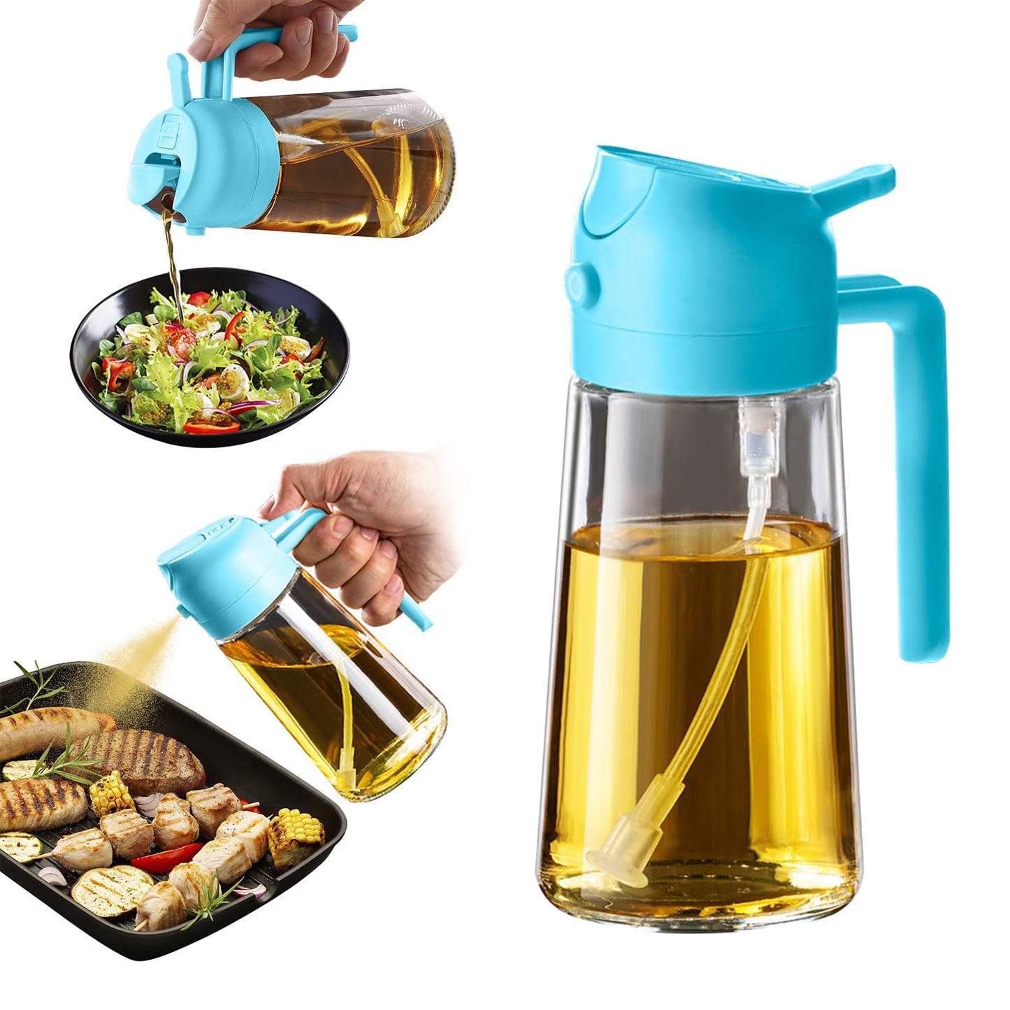 TrendPlain 16 oz Oil Sprayer for Cooking Oil - 470 ml Olive Oil Bottle - 2-in-1 Oil Dispenser and Oil Sprayer - Kitchen Gadgets for Cooking, Salad and Grill Black