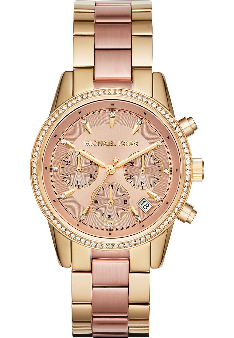 Michael Kors ladies' watch Ritz, 37 mm case size, quartz chronograph movement, stainless steel bracelet