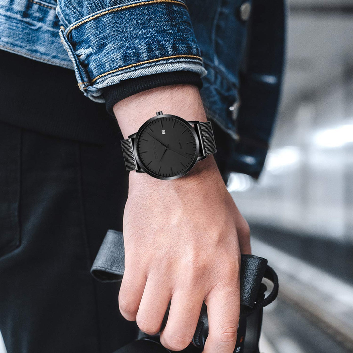 CRRJU Herren Uhr Ultra Dünne Wasserdicht Armbanduhr Herren Mode mit Schwarz Edelstahlband Mesh Analog Quarz Business Männer Uhren