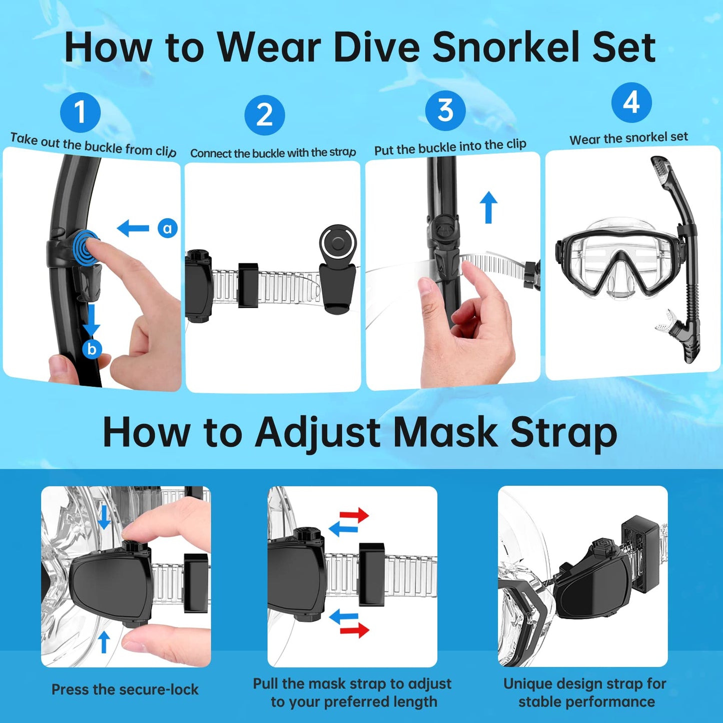 JEMULICE Schnorchelset Erwachsene, Schnorcheln Set mit Taucherbrille und Dry Schnorchel für Herren und Damen, Anti-Leck & Anti-Fog Tauchmaske aus Gehärtetem Glas für Tauchen, Schnorcheln und Schwimmen