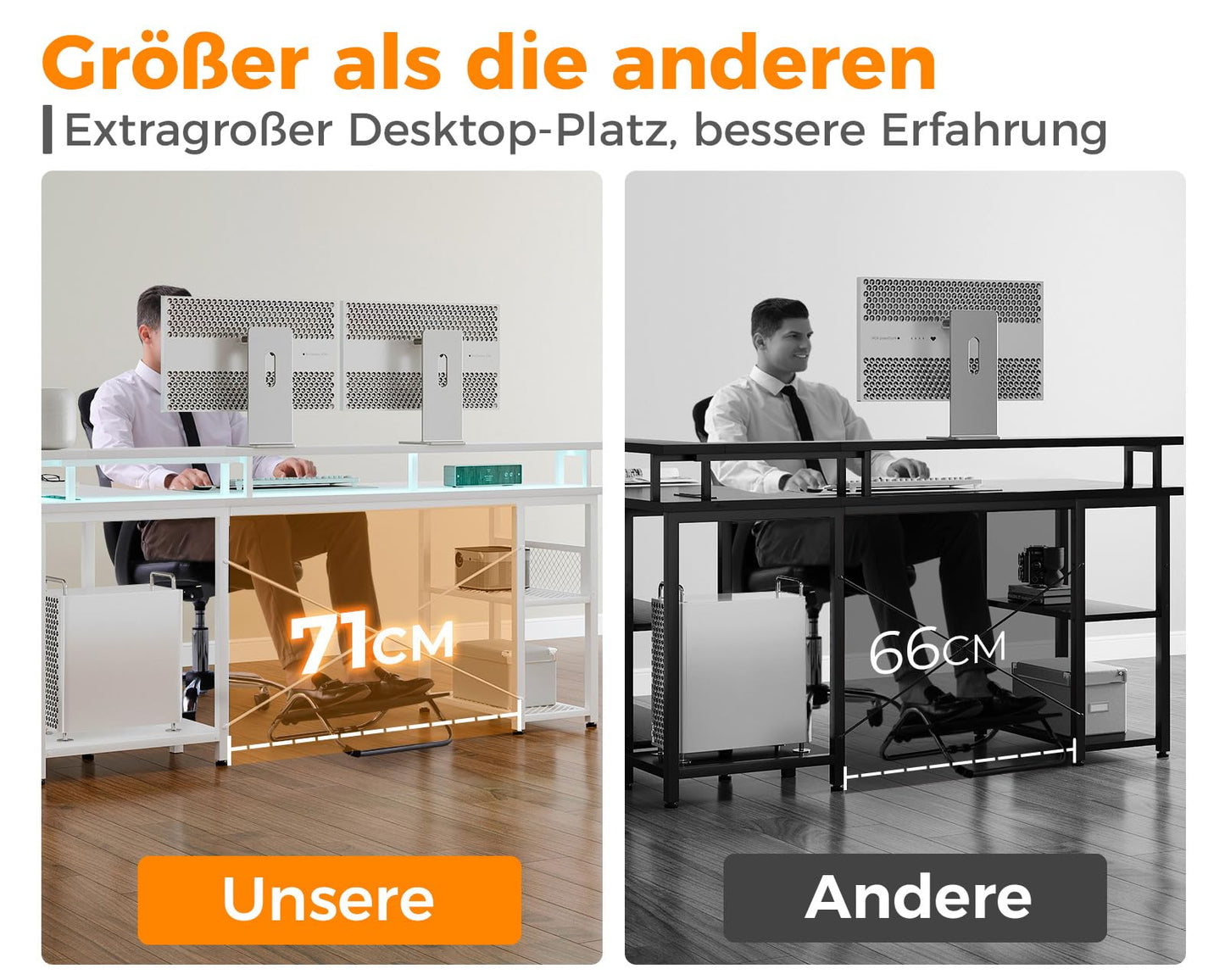 ODK Gaming Tisch mit LED, Reversibel Gaming Schreibtisch mit 2 Steckdosen & 2 USB-Ladeanschlüssen, Eckschreibtisch Groß mit Netzablage, Schwarz 150×102cm