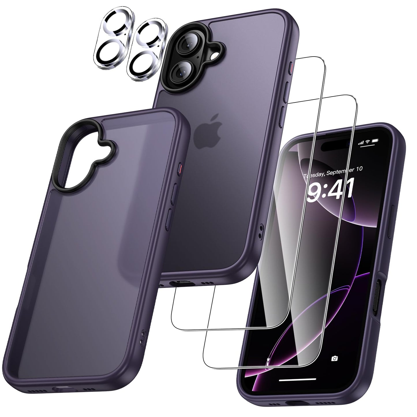 UniqueMe Case for iPhone 17 - Mobile Phone Case for iPhone 17 Case, 5-in-1 Set All-Round Protection Protective Cover, 1 Mobile Phone Case & 2 Screen Protectors & 2 Camera Protection - Transparent
