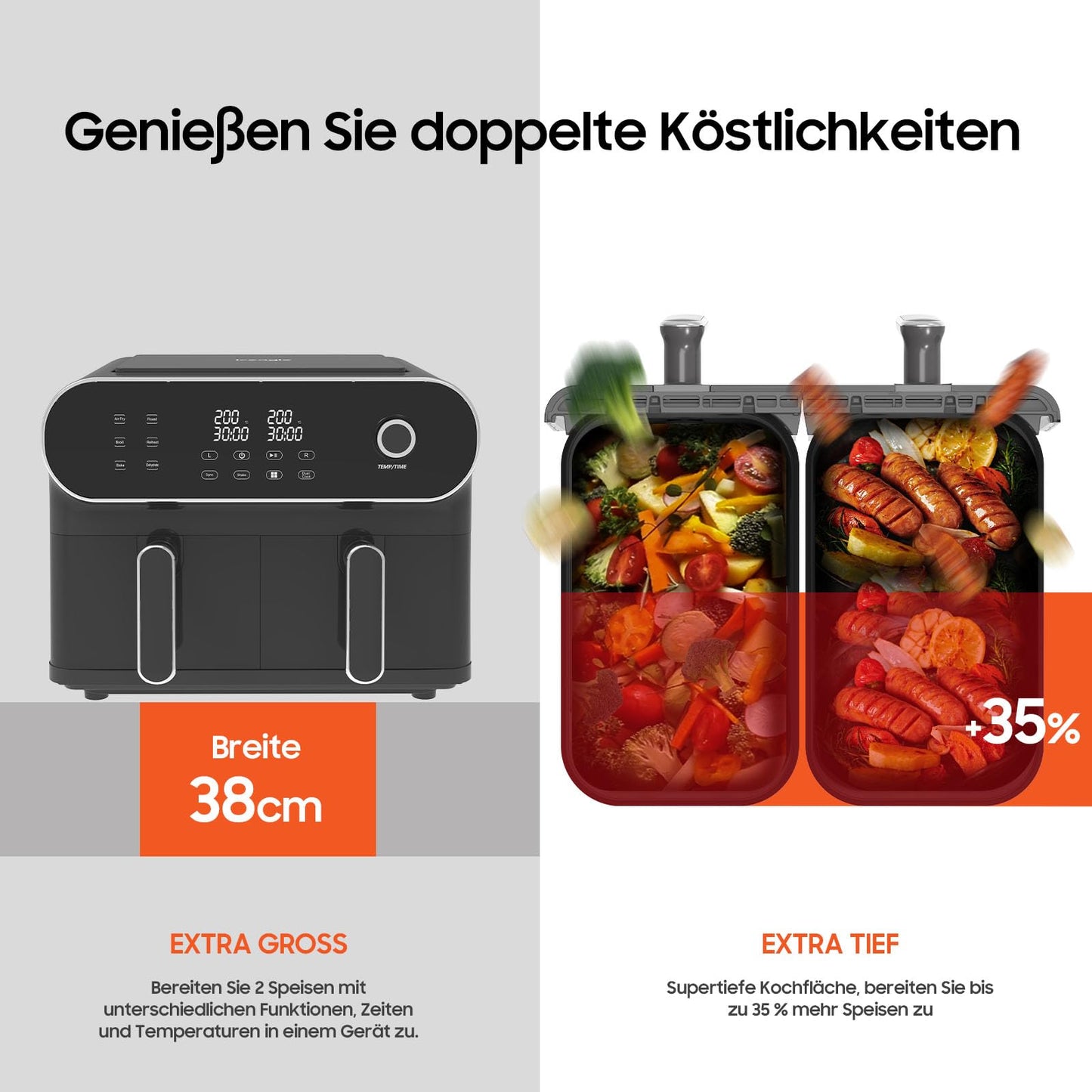 iceagle Heißluftfritteuse 6,5 L Airfryer XL - Fritteuse Ohne Fett mit Metallinnenraum | 1700W Heissluftfriteuse mit 8 Kochprogramme, Digitalem Display, mit deutschem Rezeptbuch