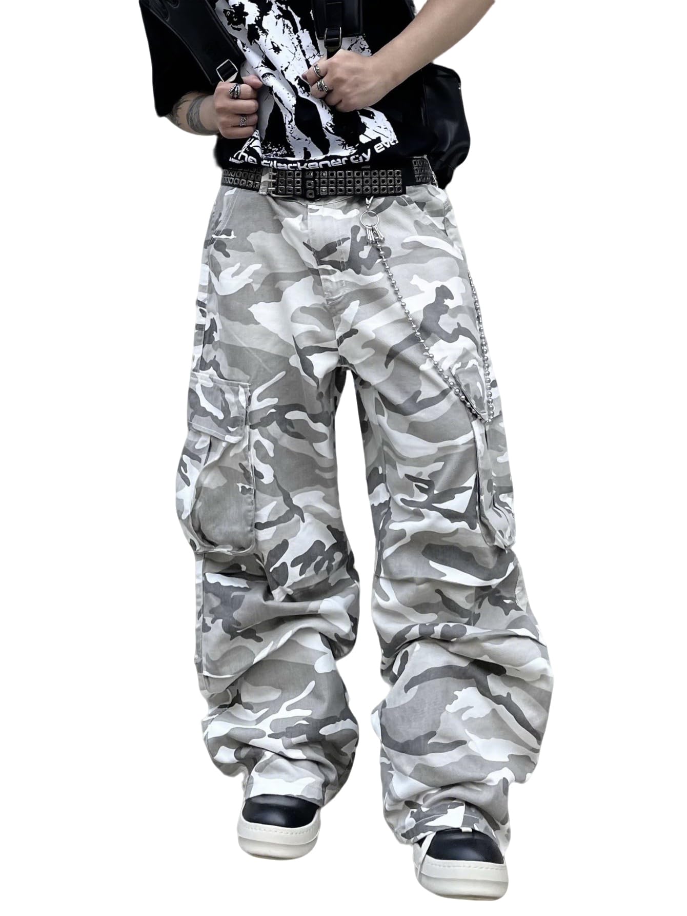Zewool Men’s Casual Wide-Leg Denim Cargo Pants – Medium Weight Baggy Jeans