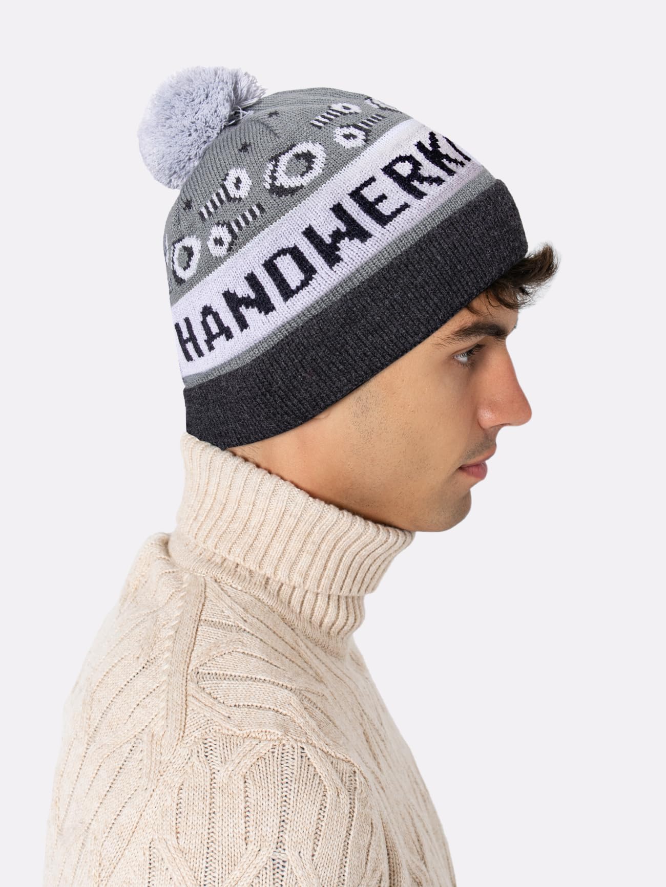 Happy Words Hats, Hats & Caps for Men and Women - Men's Hat with Bobble - Warm Winter Hat with Colourful Pattern - Knitted Hat Made of Acrylic Fabric - Gifts for Women and Men