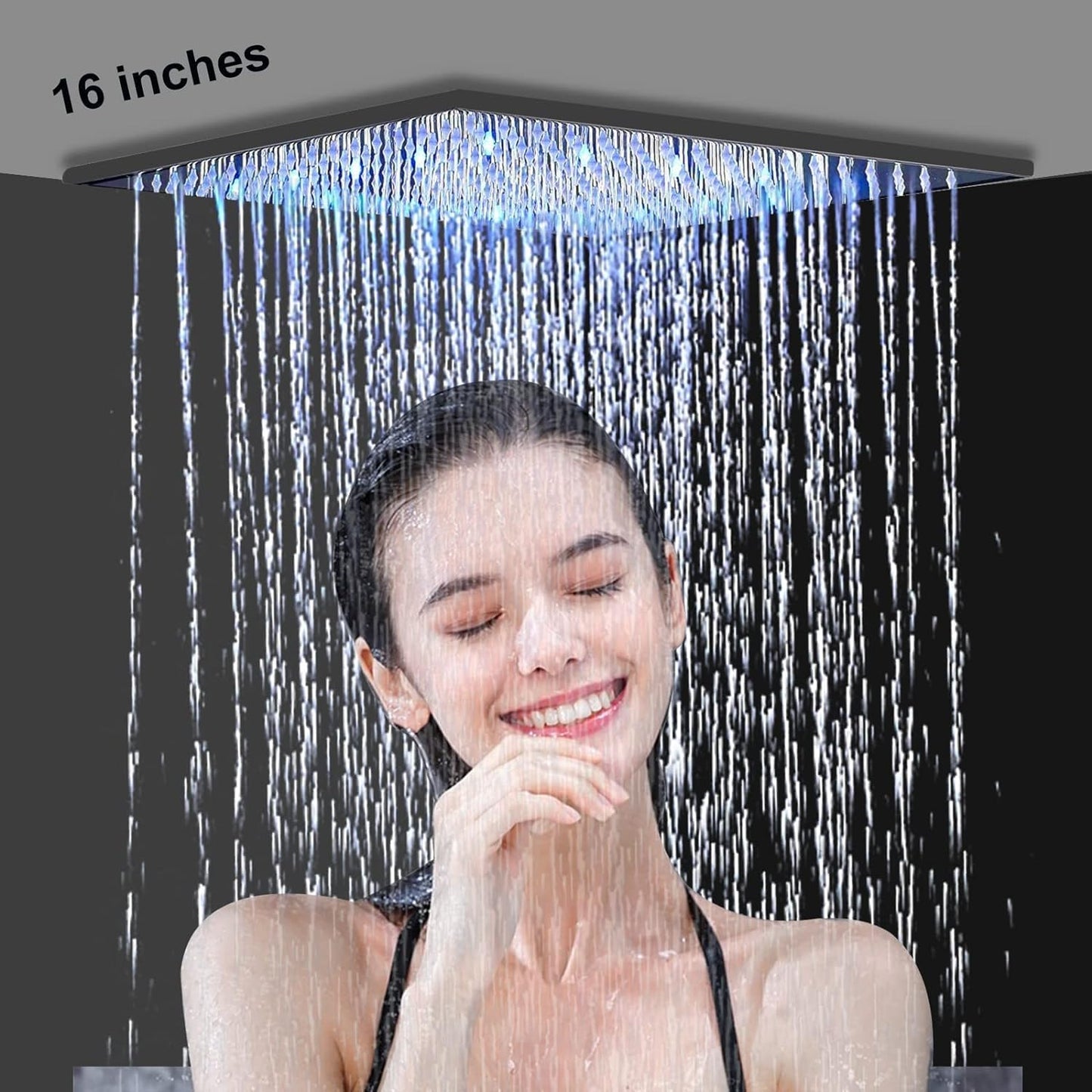 JUNSOTTOR 30 * 30cm Luxus LED Regendusche Einbau-Duschkopf Deckenbrause Quadrat Überkopfbrause Farbewelchseln nach Temperatur aus Messing Schwarz